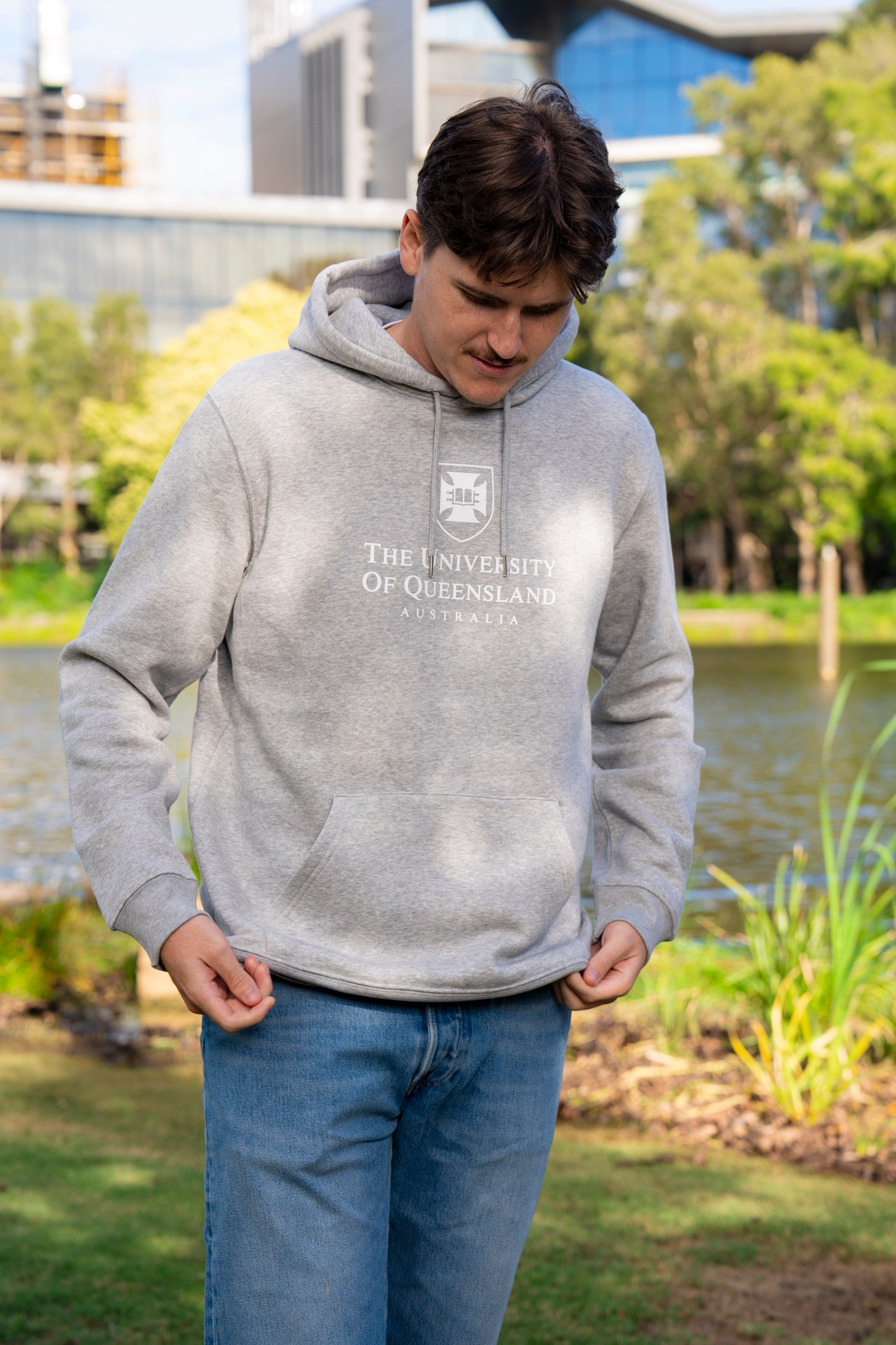 UQ Shield Unisex Hoodie - Grey/White