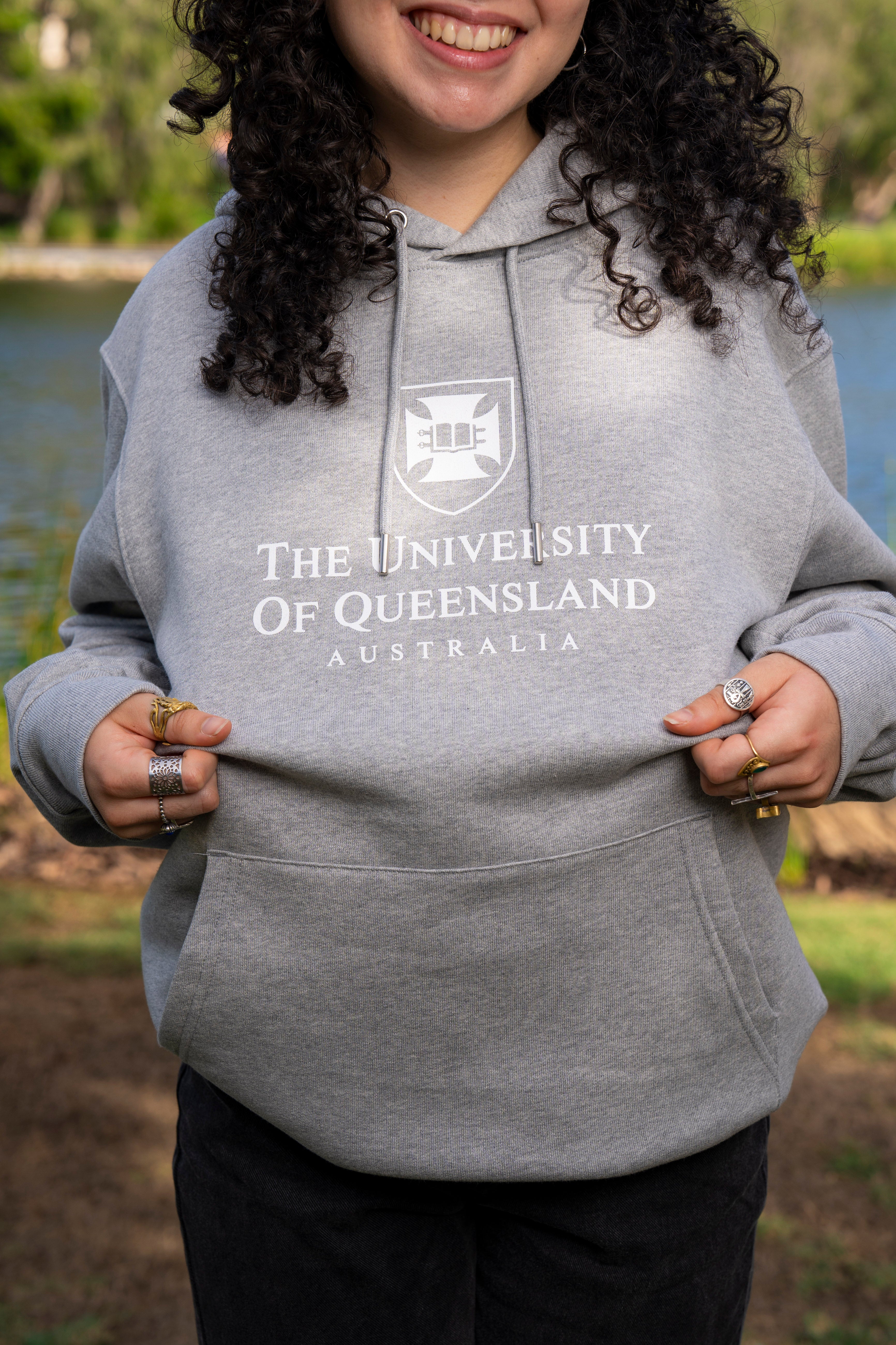 UQ Shield Unisex Hoodie - Grey/White - Big Logo