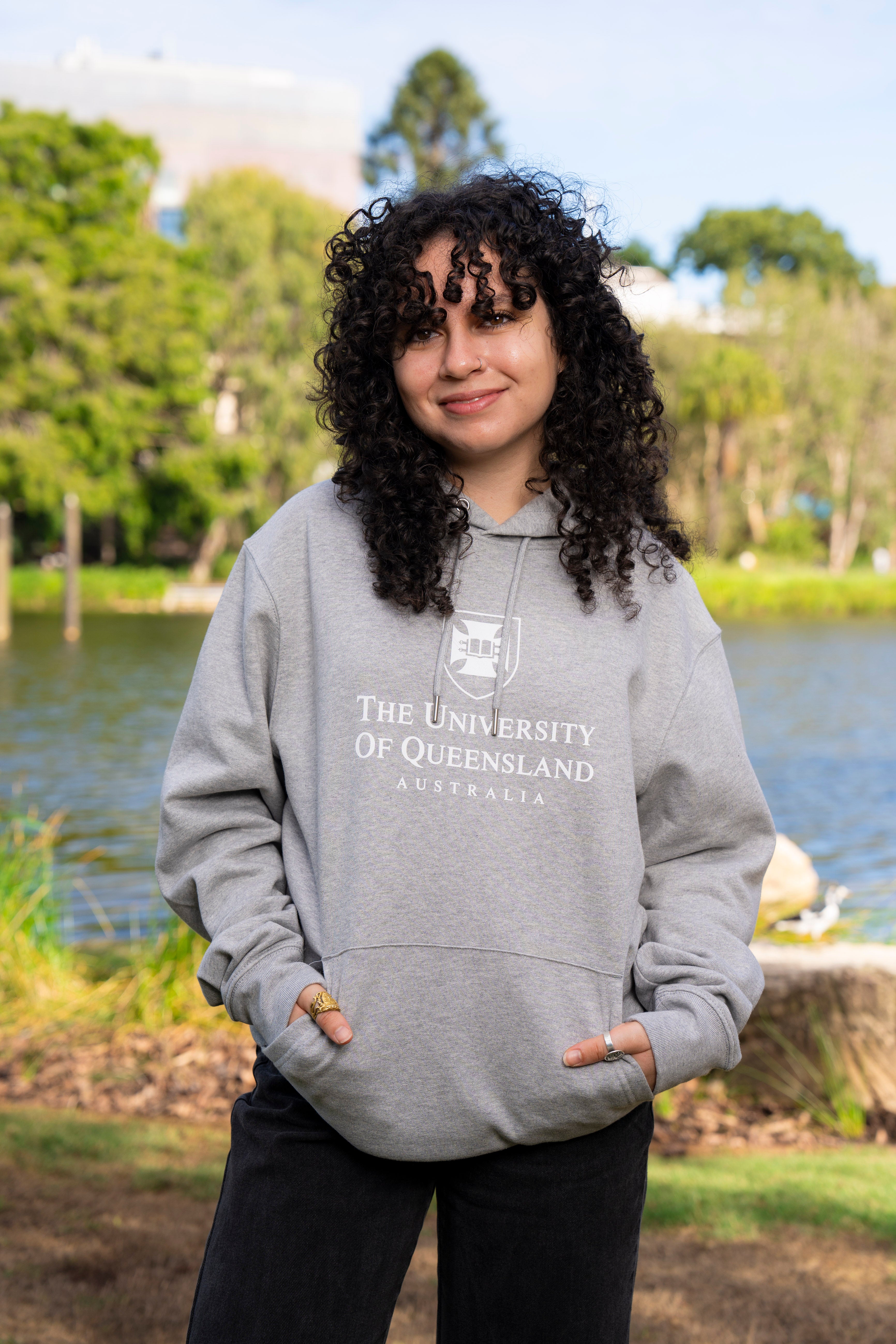 UQ Shield Unisex Hoodie - Grey/White - Big Logo