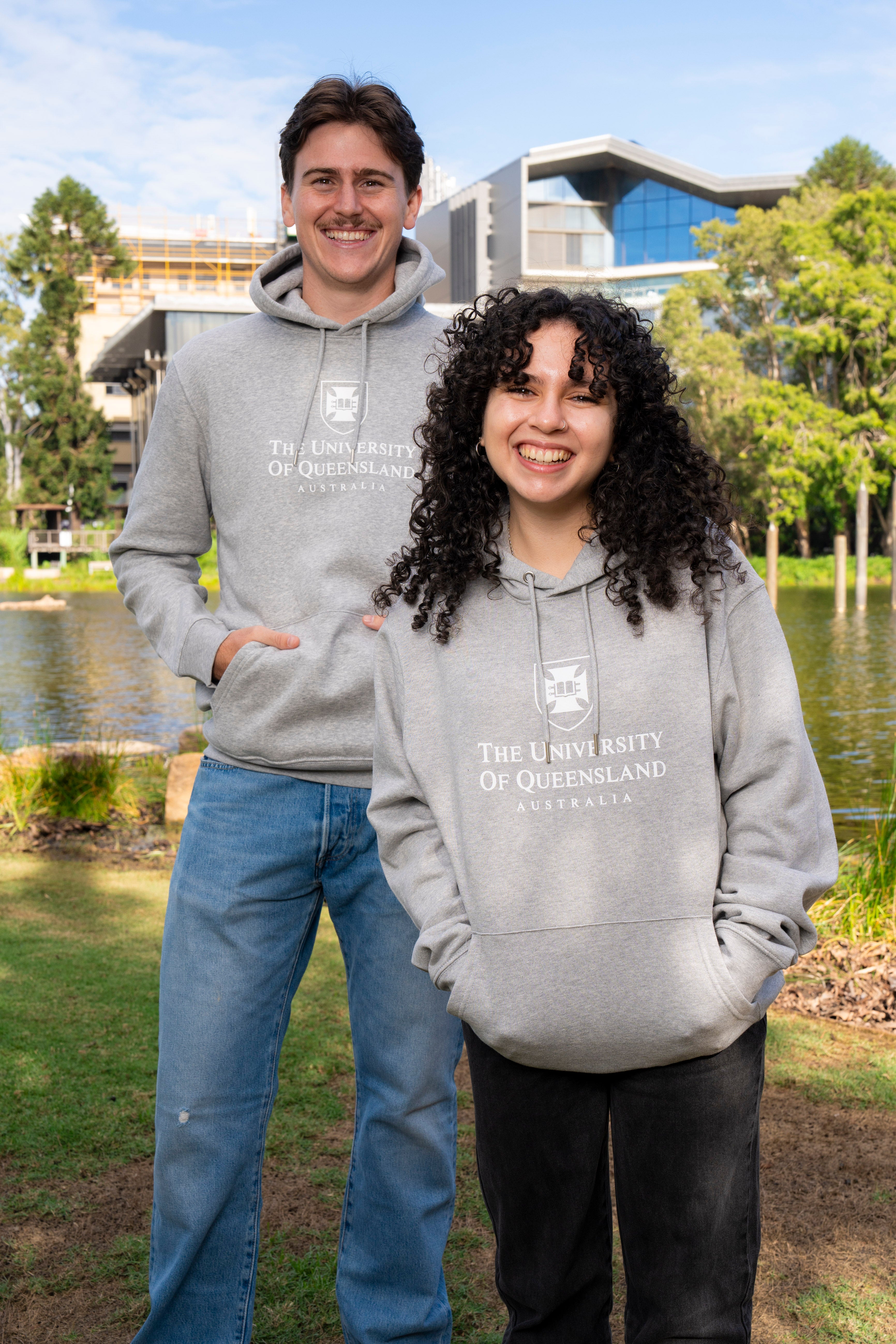 UQ Shield Unisex Hoodie - Grey/White - Big Logo