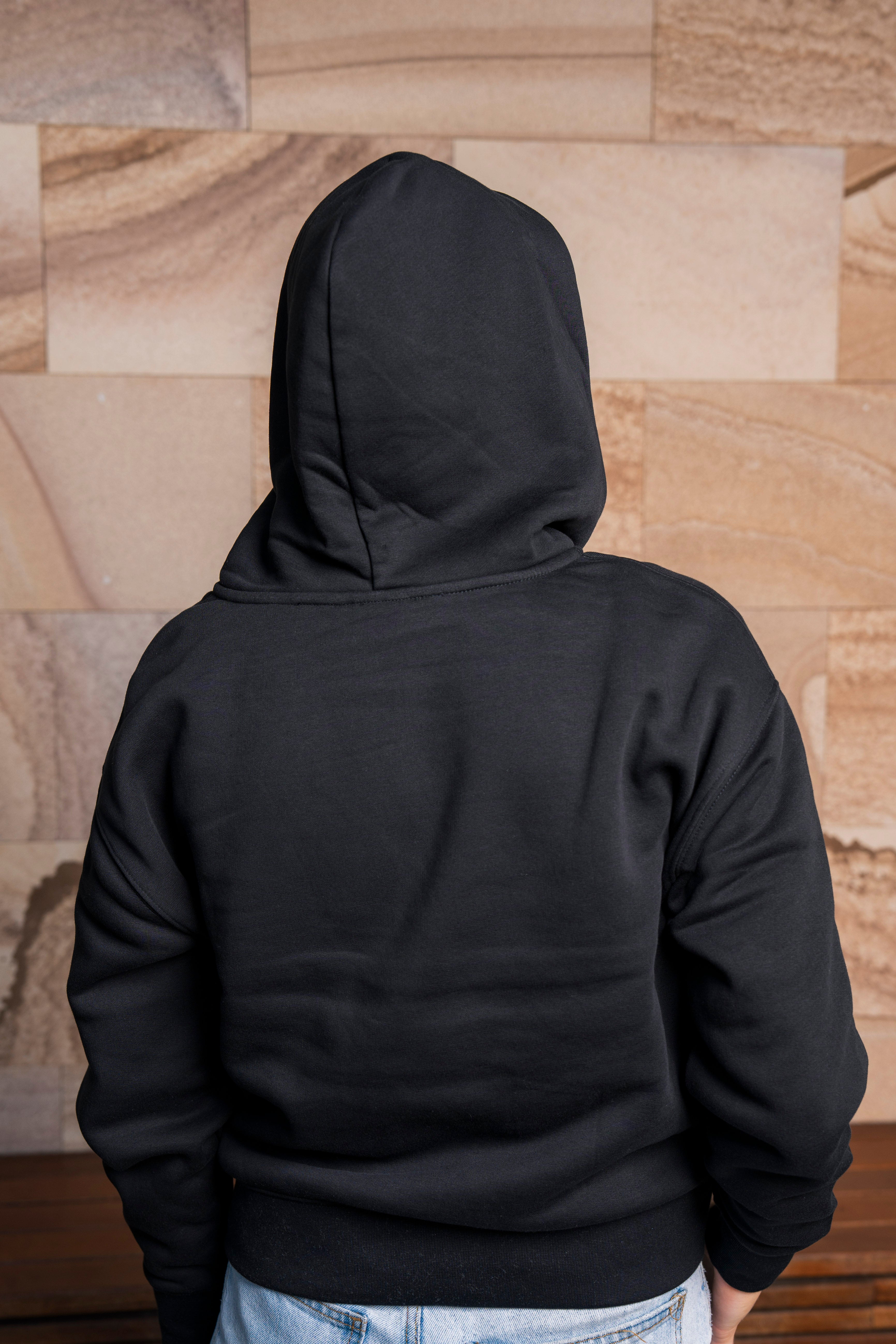 UQ Shield Cropped Half Zip Hoodie - Black