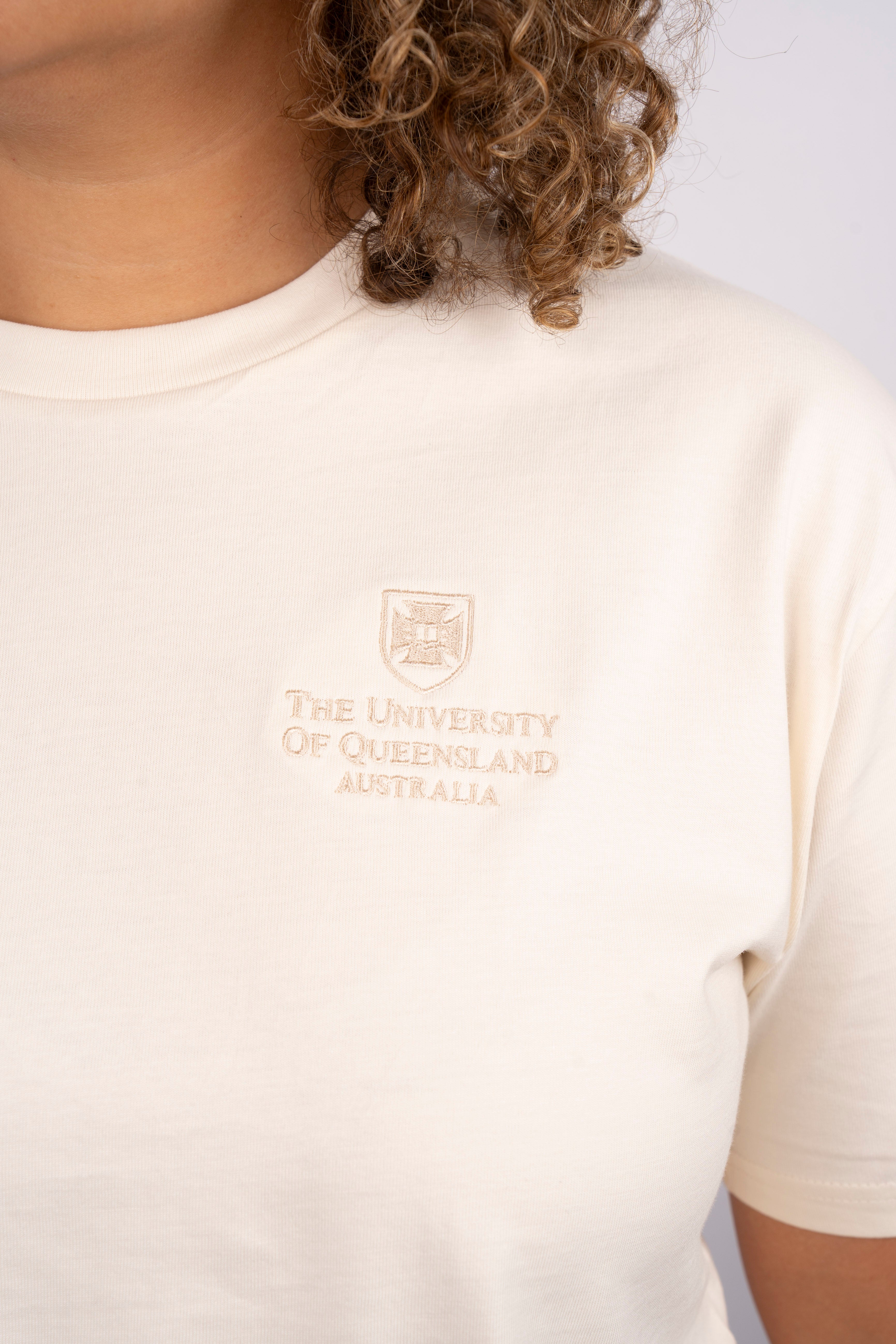 UQ Shield Embroidered Tee - Sandstone
