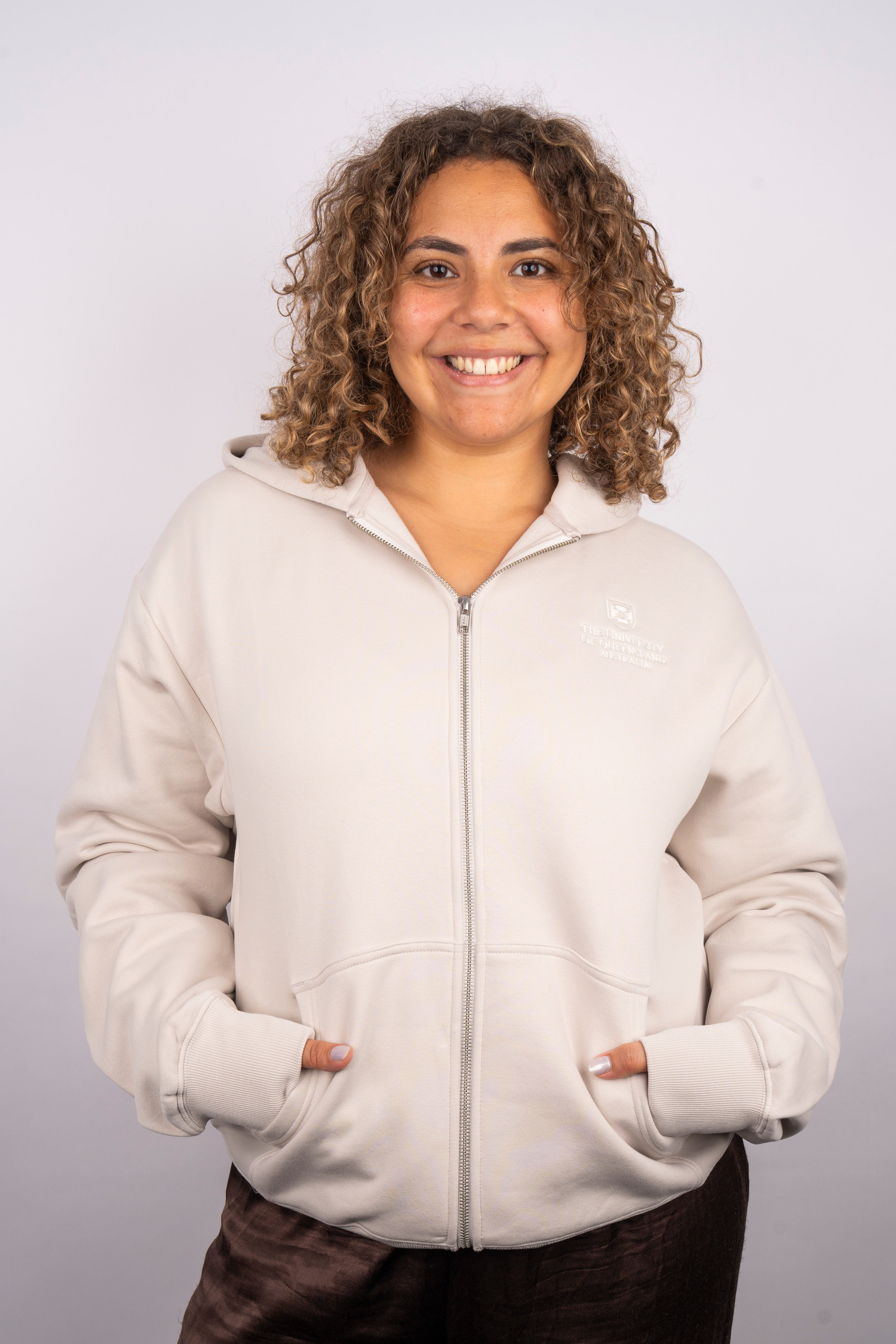 UQ Shield Oversized Zip Through Hoodie - Bone