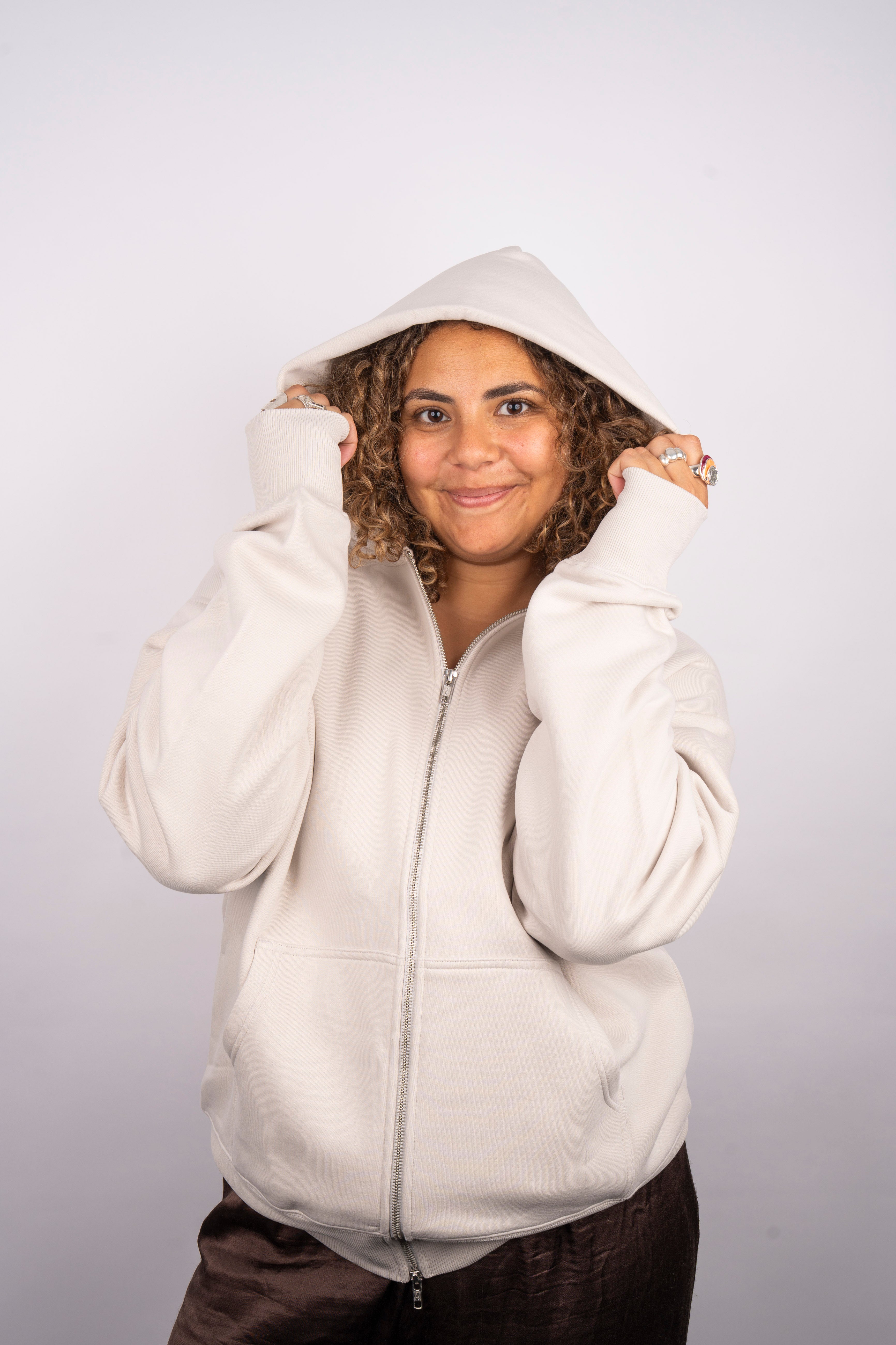 UQ Shield Oversized Zip Through Hoodie - Bone