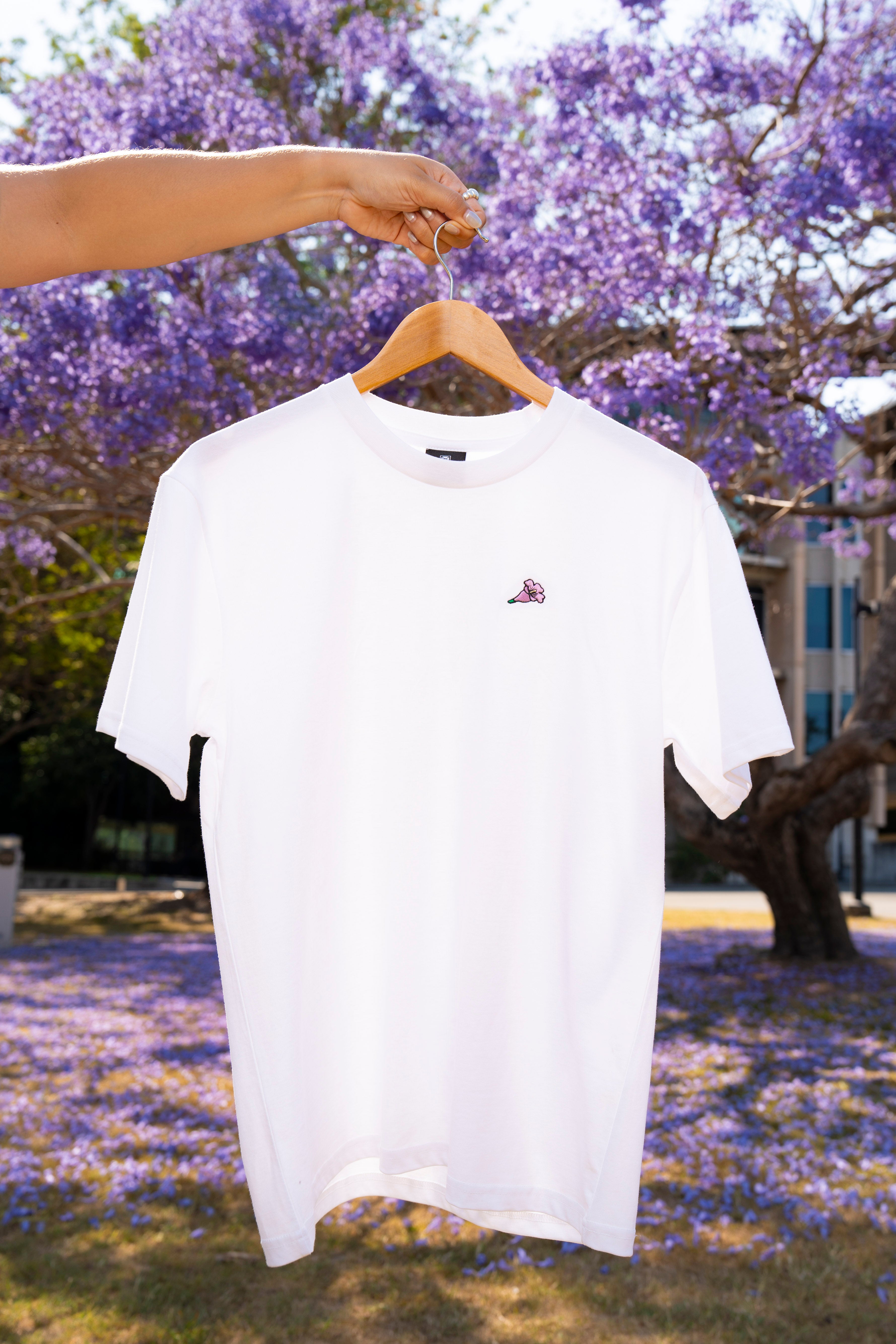 UQ Jacaranda Embroidered Unisex Tee - White