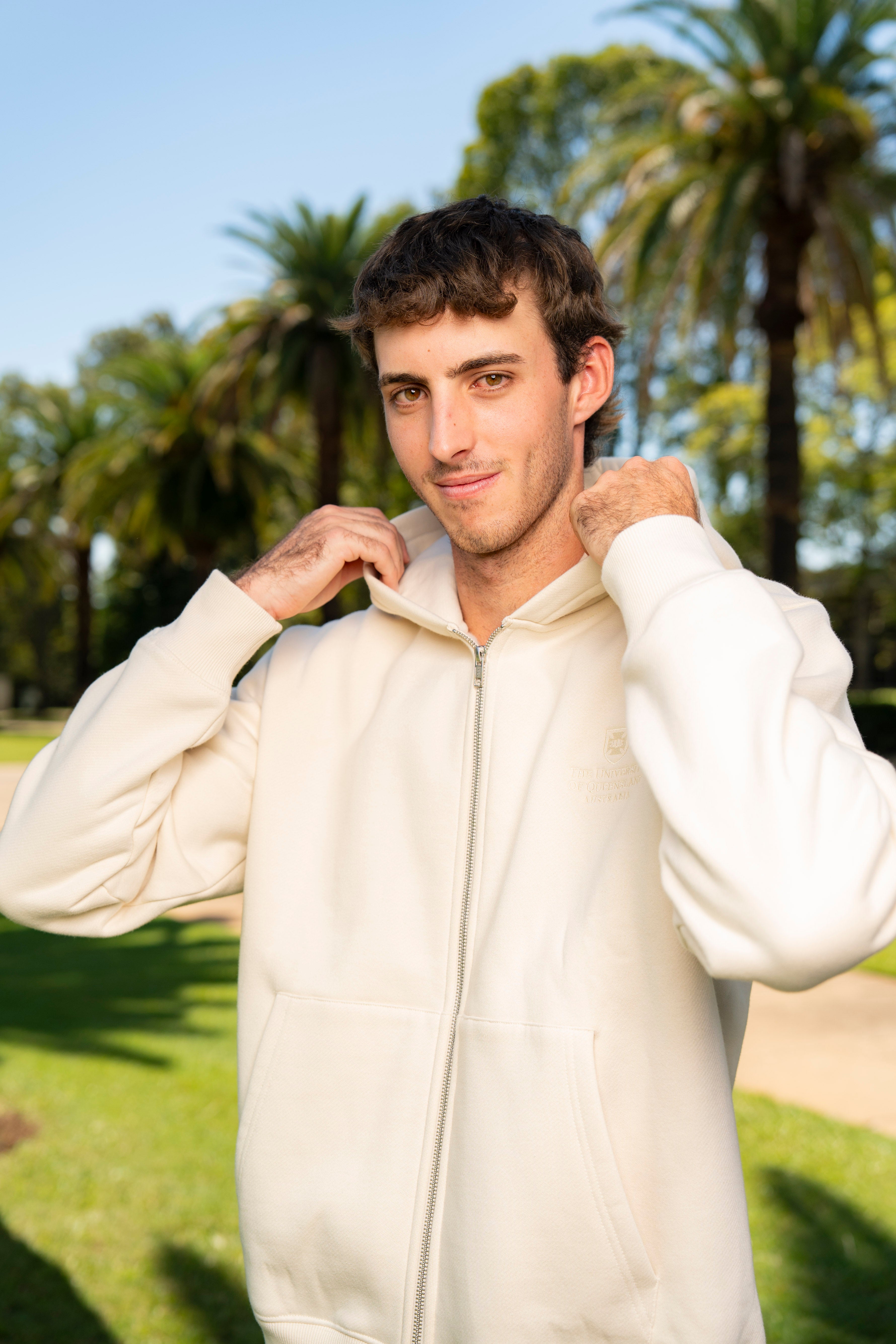 UQ Shield Oversized Zip Through Hoodie - Ecru