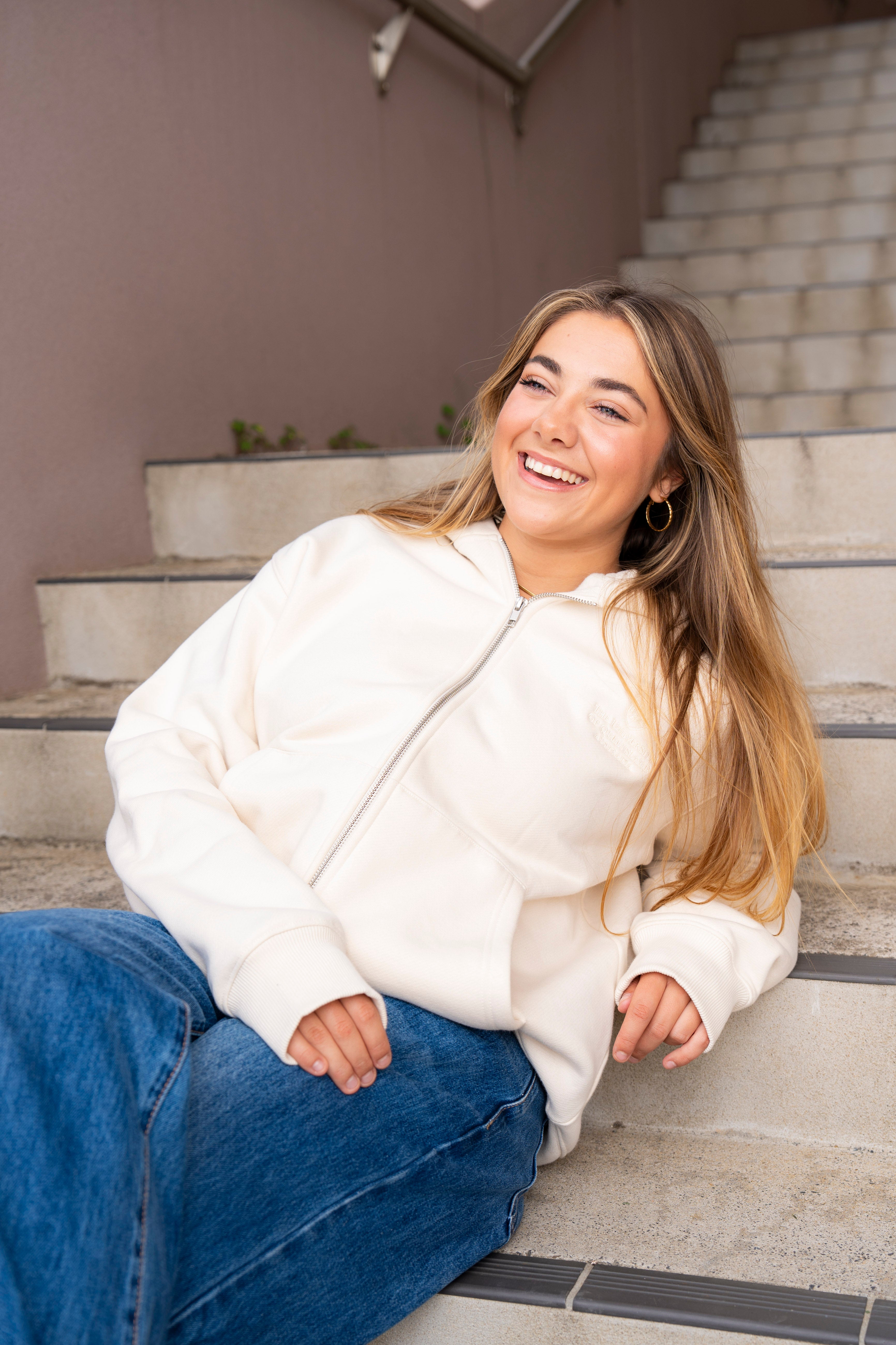 UQ Shield Oversized Zip Through Hoodie - Ecru