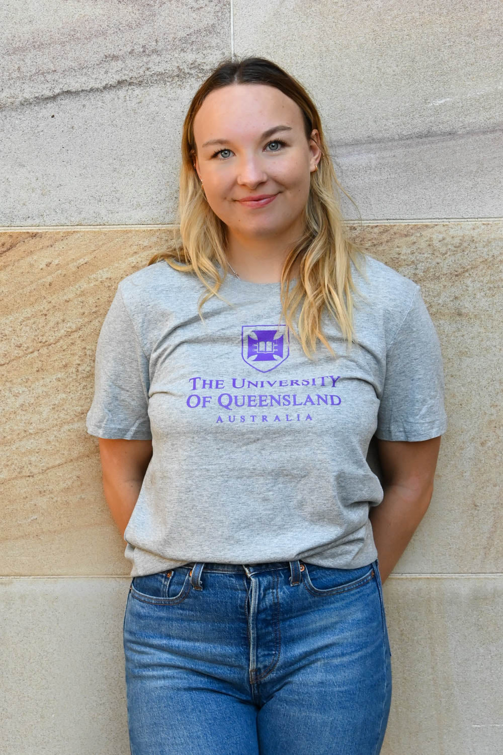 UQ Shield Unisex Tee - Grey/Purple - Big Logo