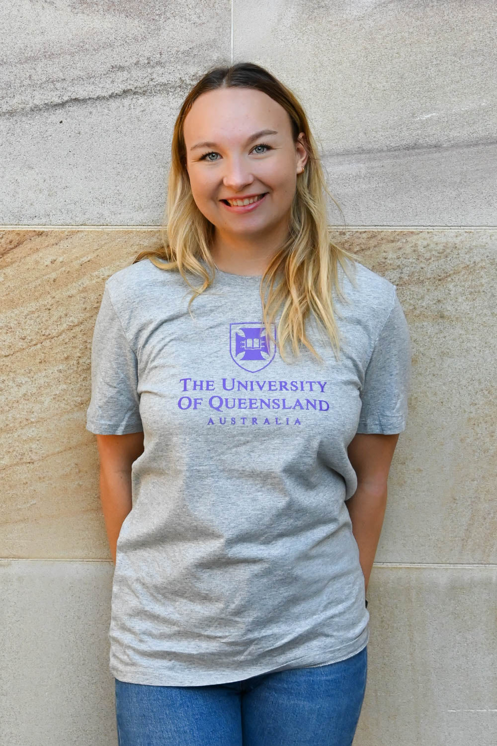 UQ Shield Unisex Tee - Grey/Purple - Big Logo