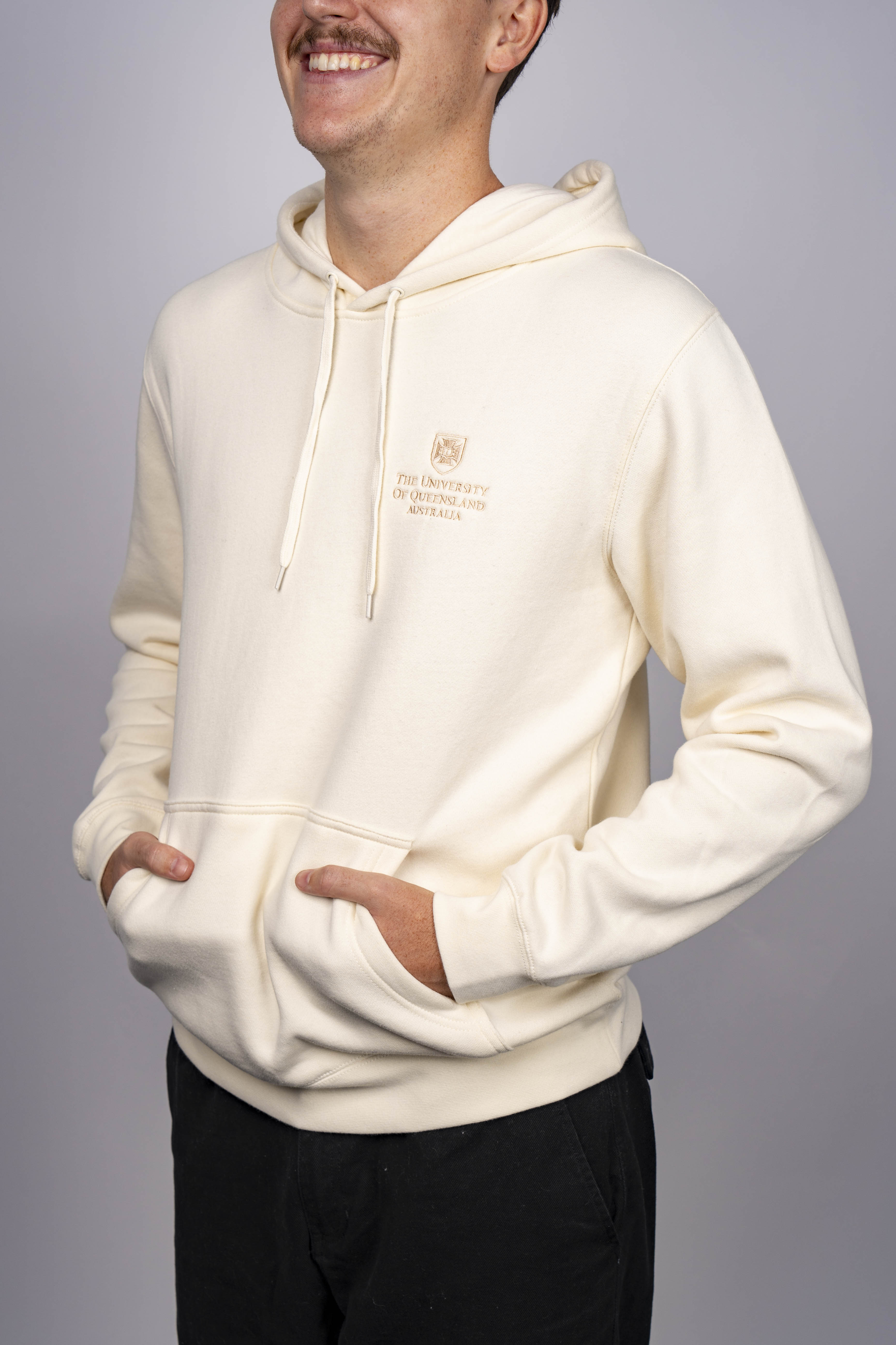 UQ Shield Embroidered Hoodie - Ecru