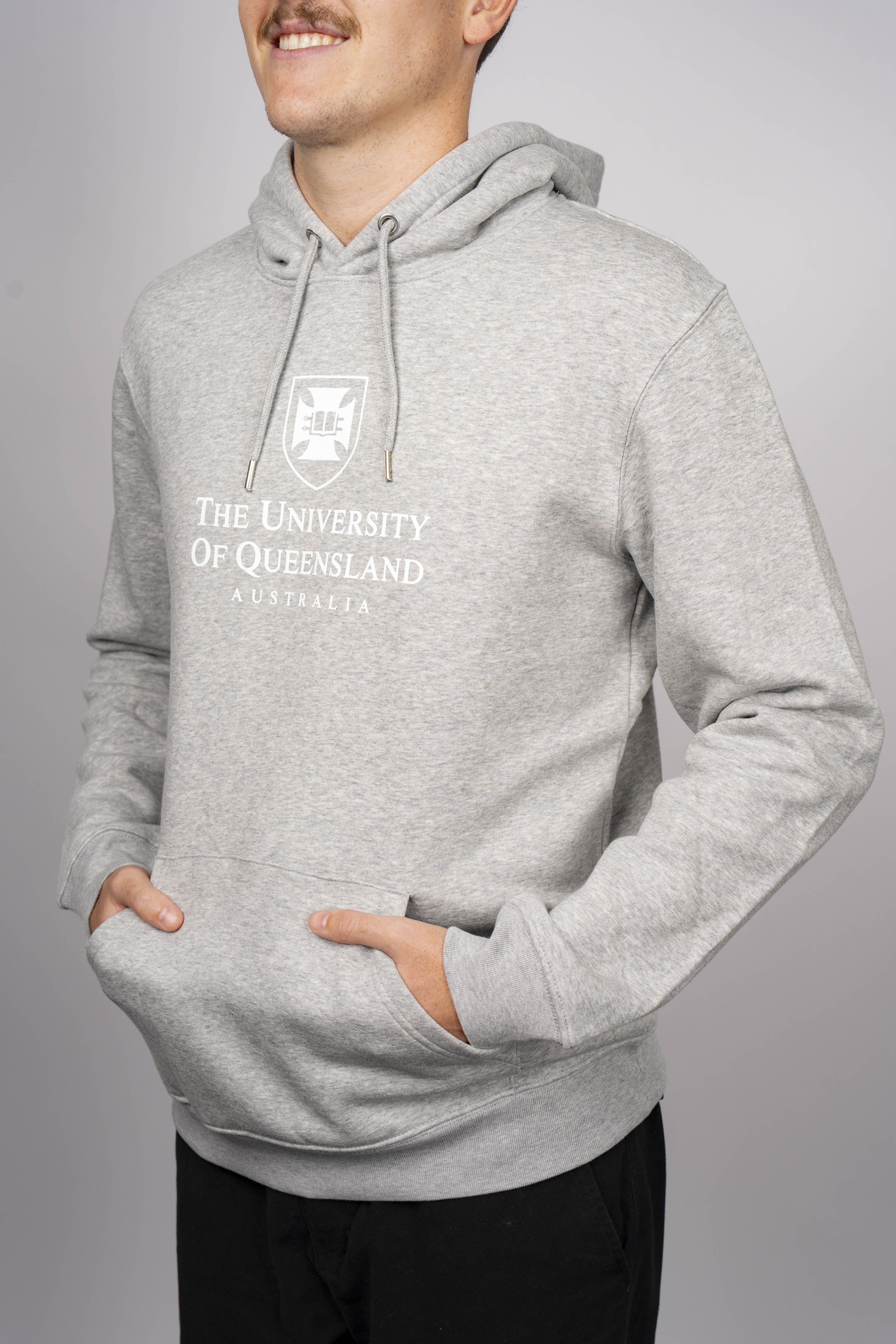 UQ Shield Unisex Hoodie - Grey/White