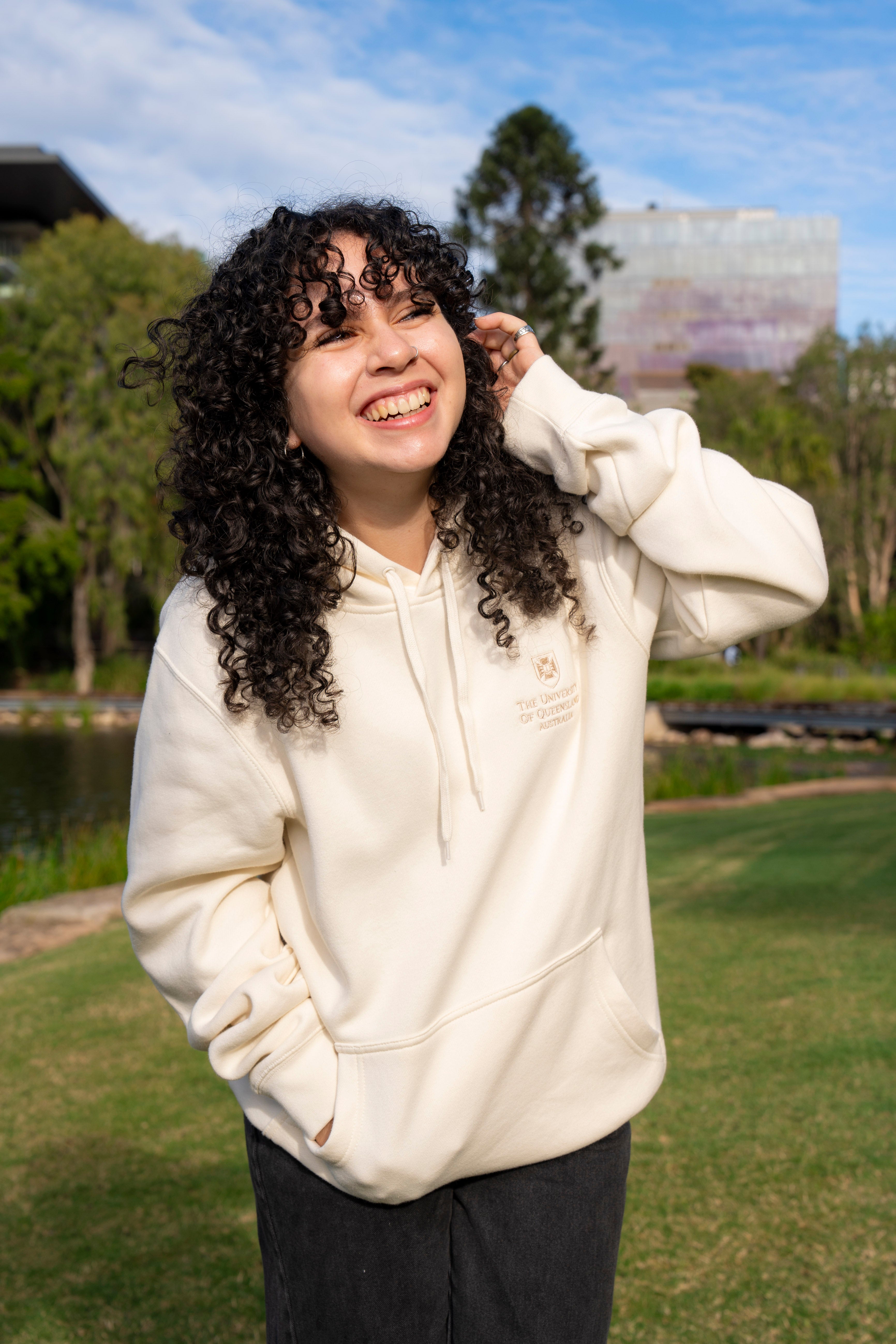 UQ Shield Embroidered Hoodie - Ecru