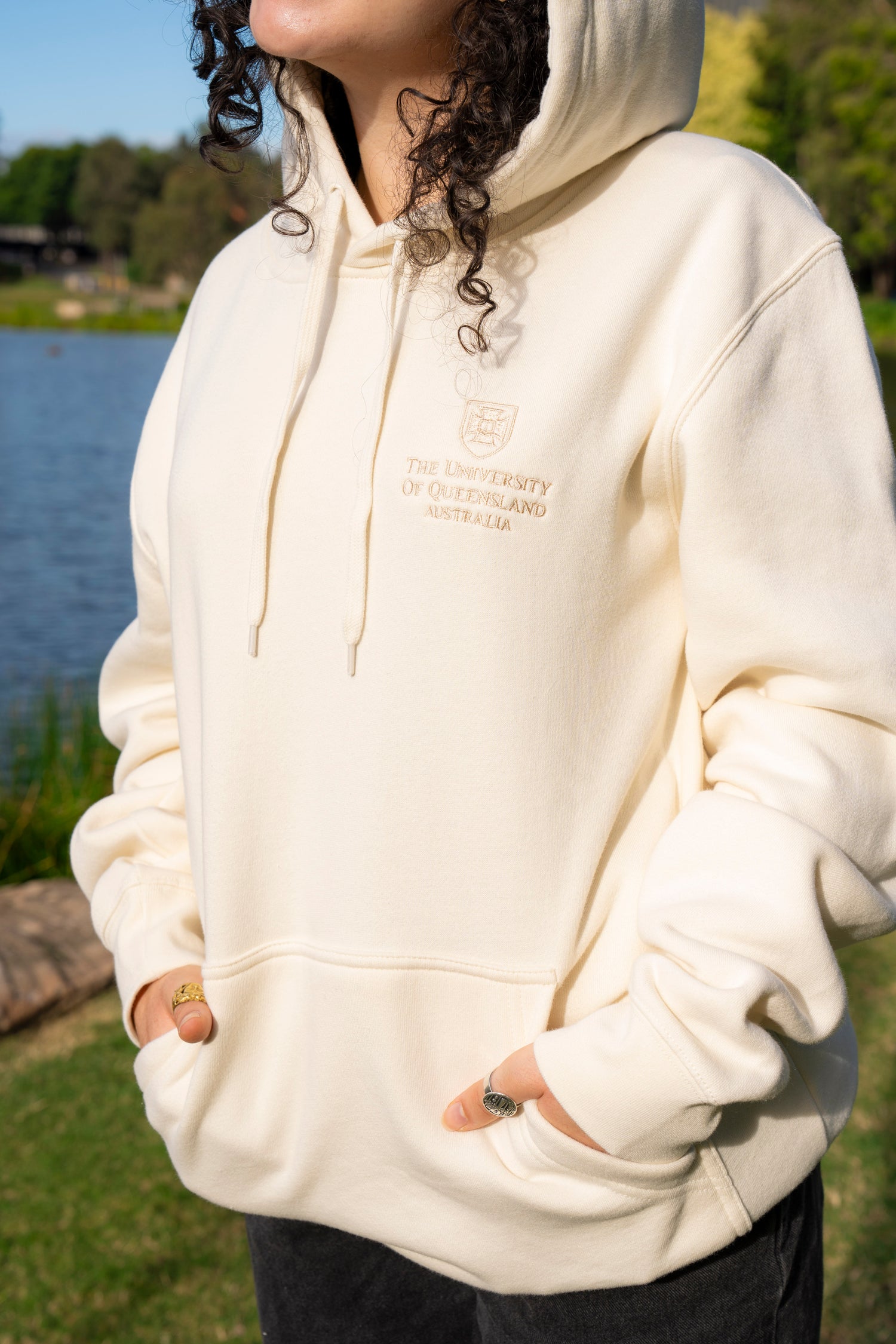 UQ Shield Embroidered Hoodie - Ecru