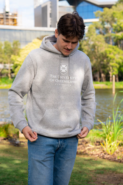 UQ Shield Unisex Hoodie - Grey/White