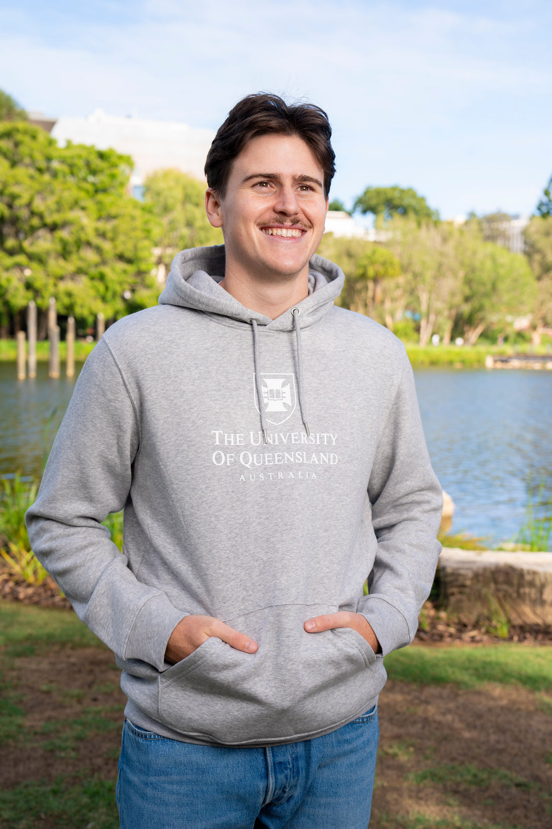 UQ Shield Unisex Hoodie - Grey/White