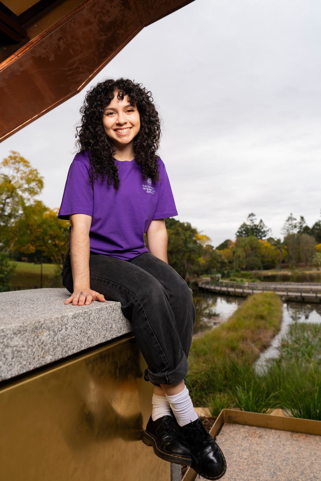 UQ Shield Embroidered Tee - Purple - Left Chest Logo