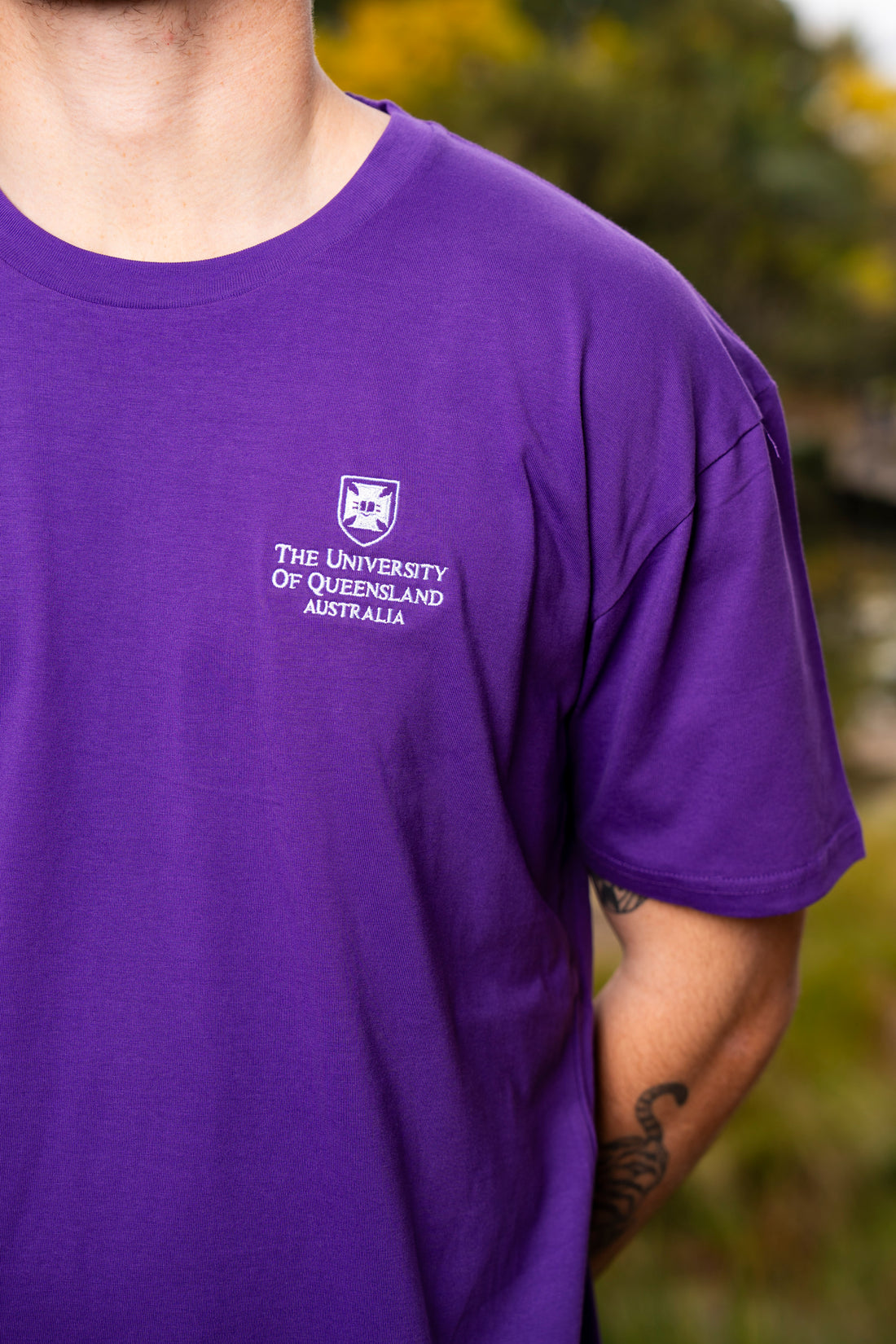 UQ Shield Embroidered Tee - Purple - Left Chest Logo