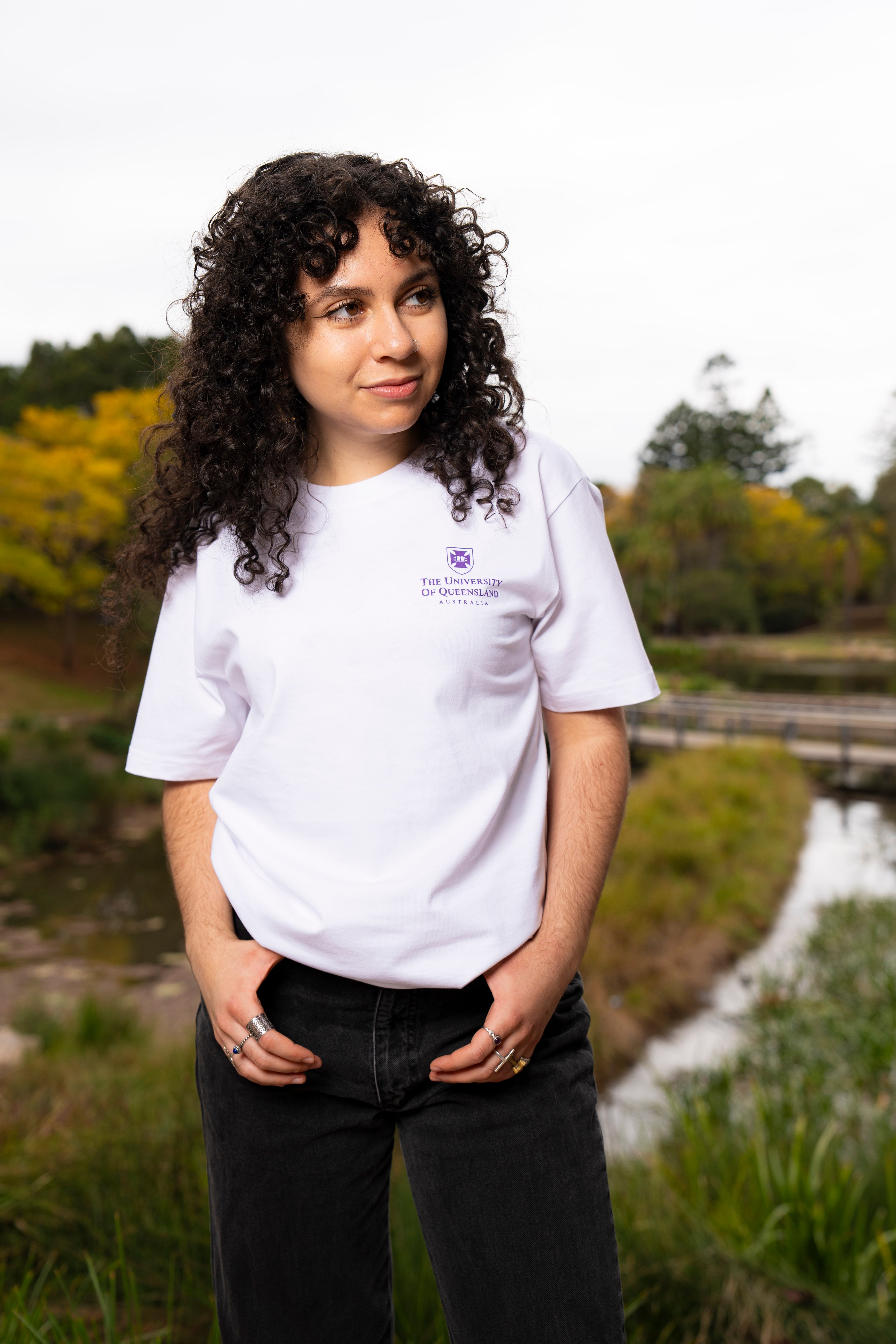 UQ Shield Unisex Tee - White - Left Chest Logo