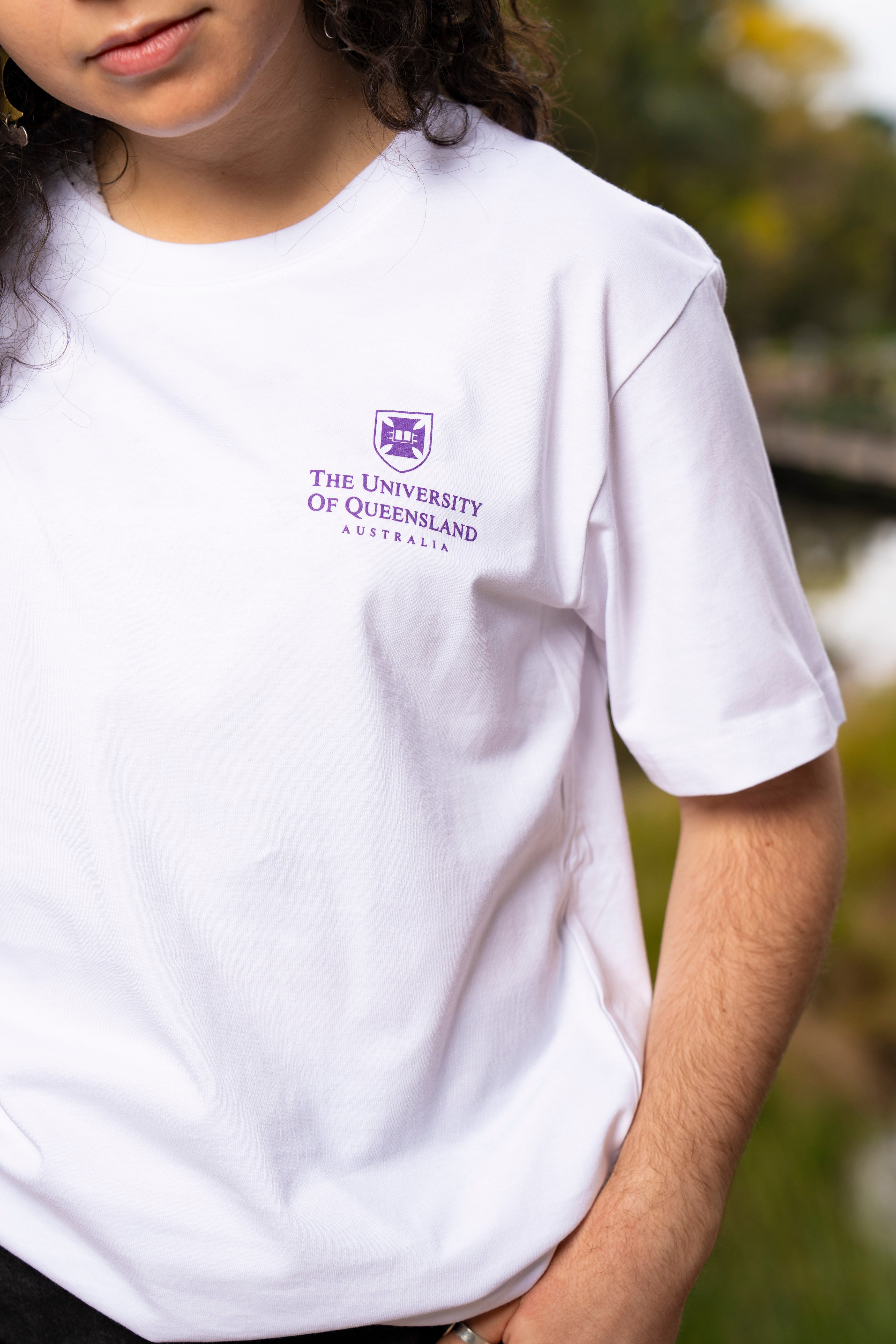 UQ Shield Unisex Tee - White - Left Chest Logo