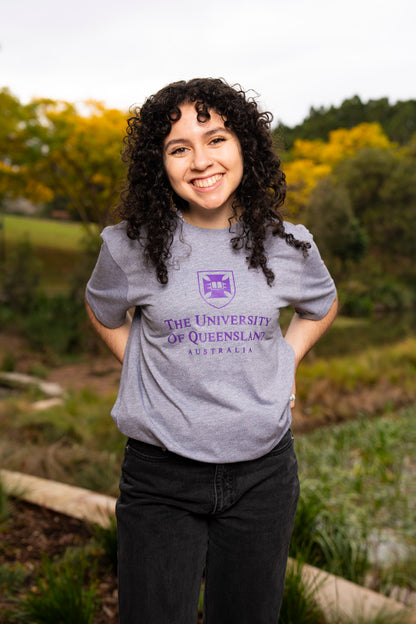 UQ Shield Unisex Tee - Grey/Purple - Big Logo