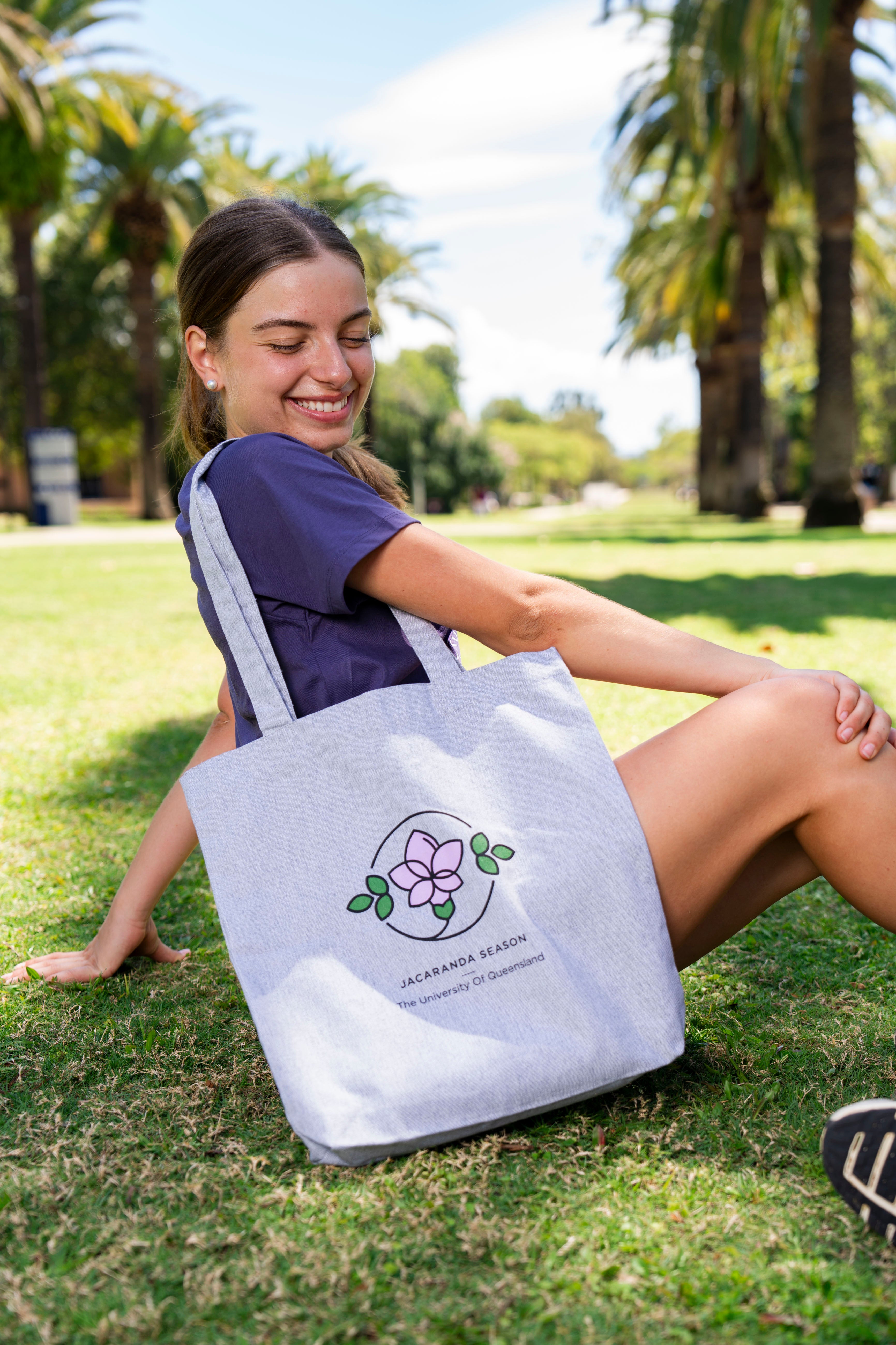 UQ Jacaranda Flower Tote - Grey