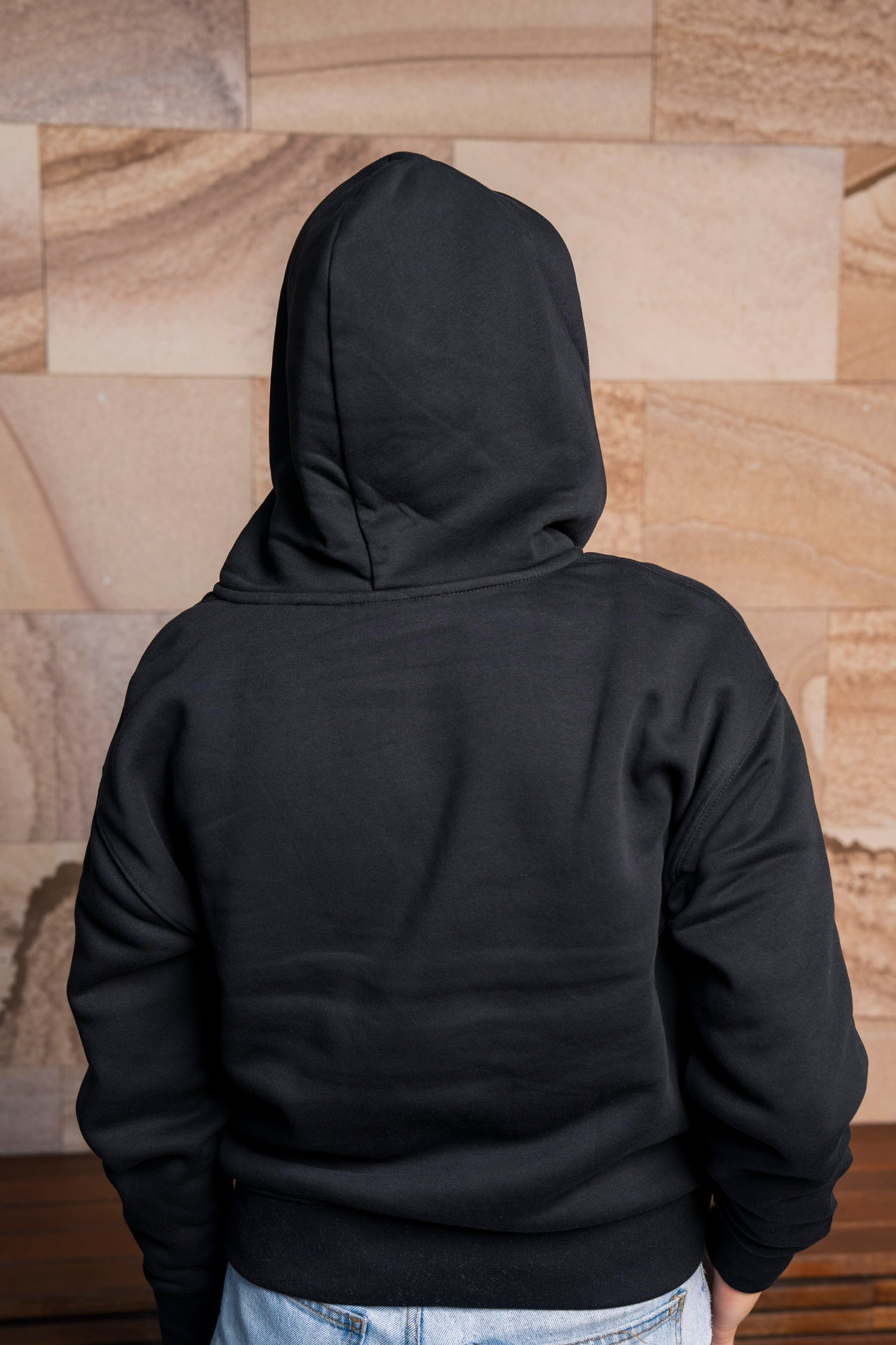 UQ Shield Cropped Half Zip Hoodie - Black
