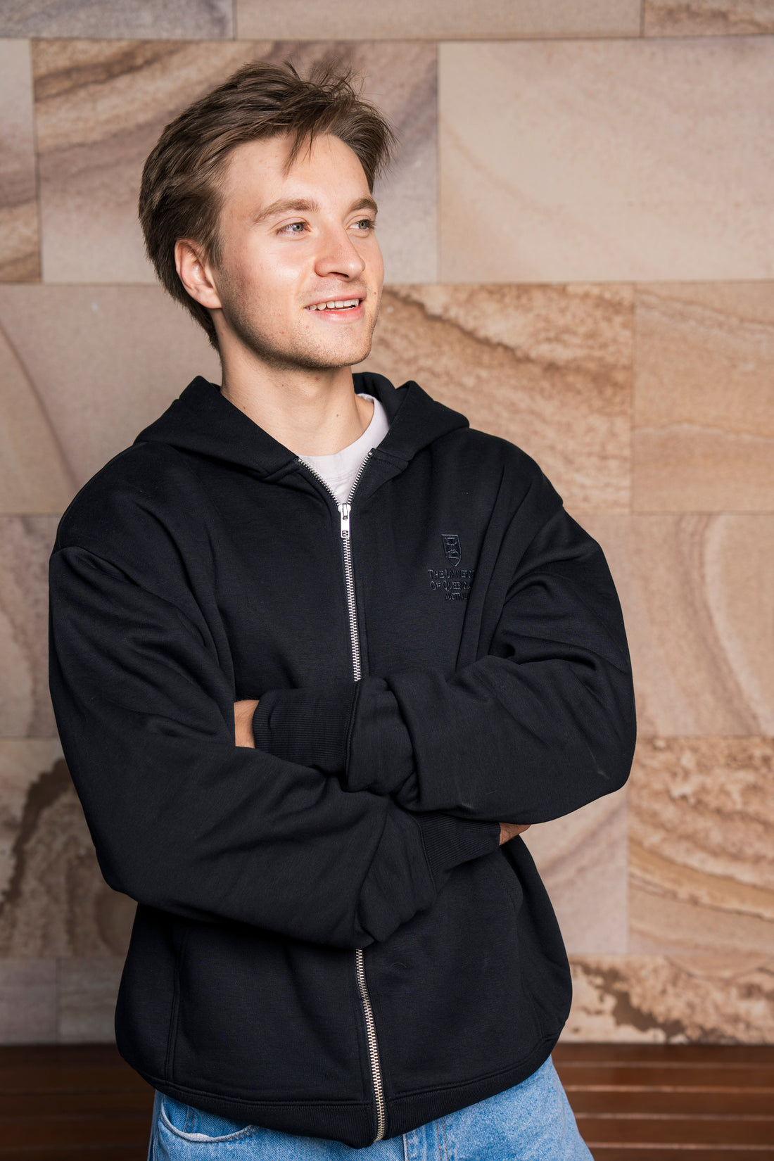 UQ Shield Oversized Zip Through Hoodie - Black
