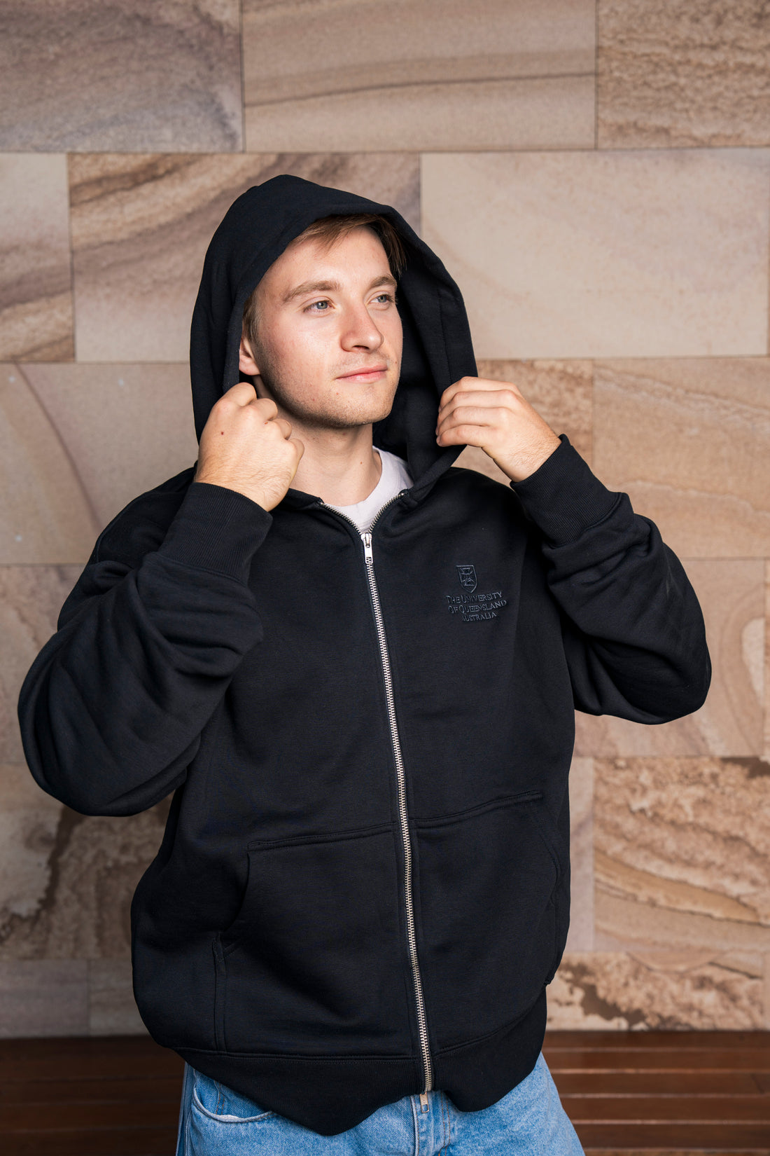 UQ Shield Oversized Zip Through Hoodie - Black