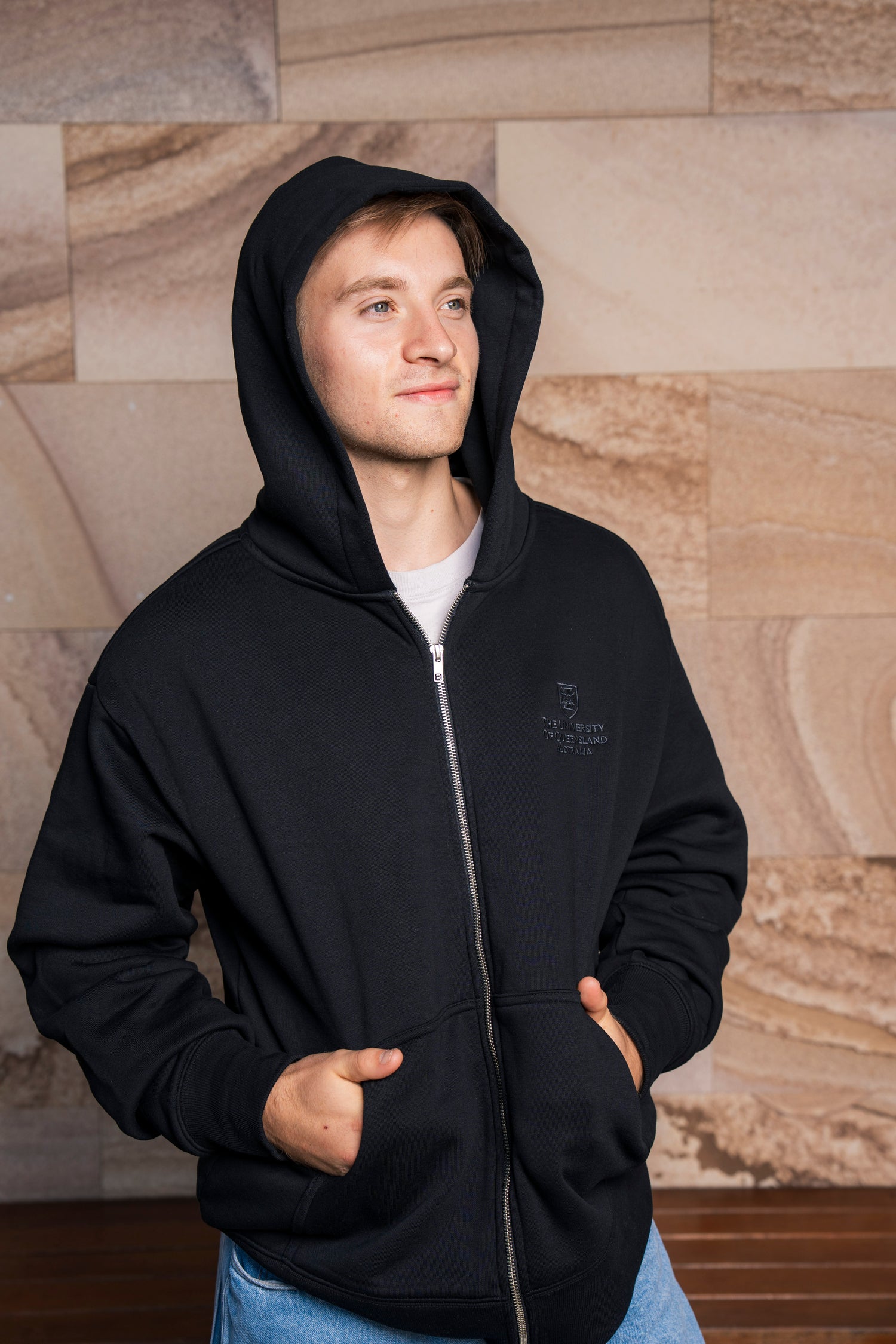 UQ Shield Oversized Zip Through Hoodie - Black