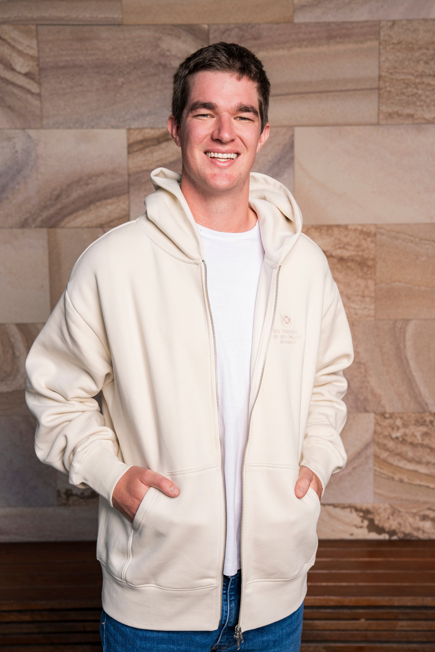 UQ Shield Oversized Zip Through Hoodie - Ecru