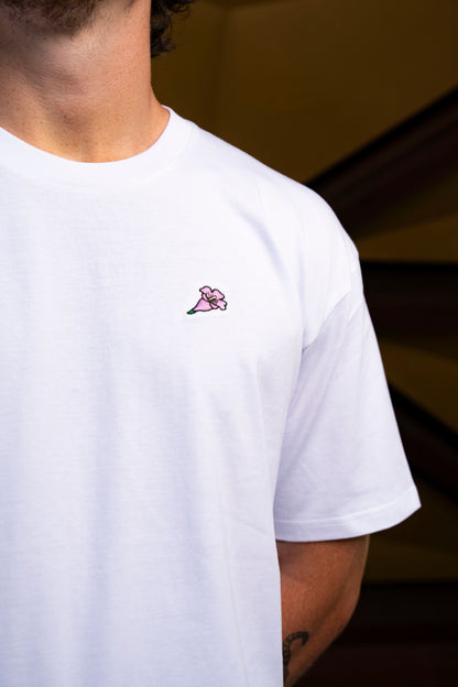 UQ Jacaranda Embroidered Unisex Tee - White