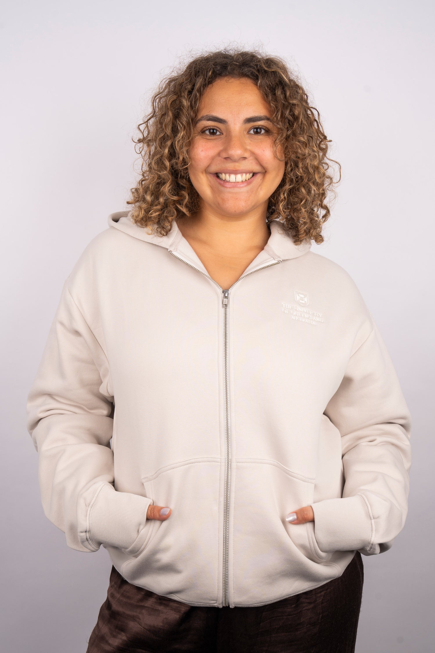 UQ Shield Oversized Zip Through Hoodie - Bone