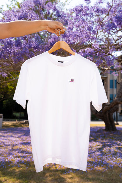 UQ Jacaranda Embroidered Unisex Tee - White