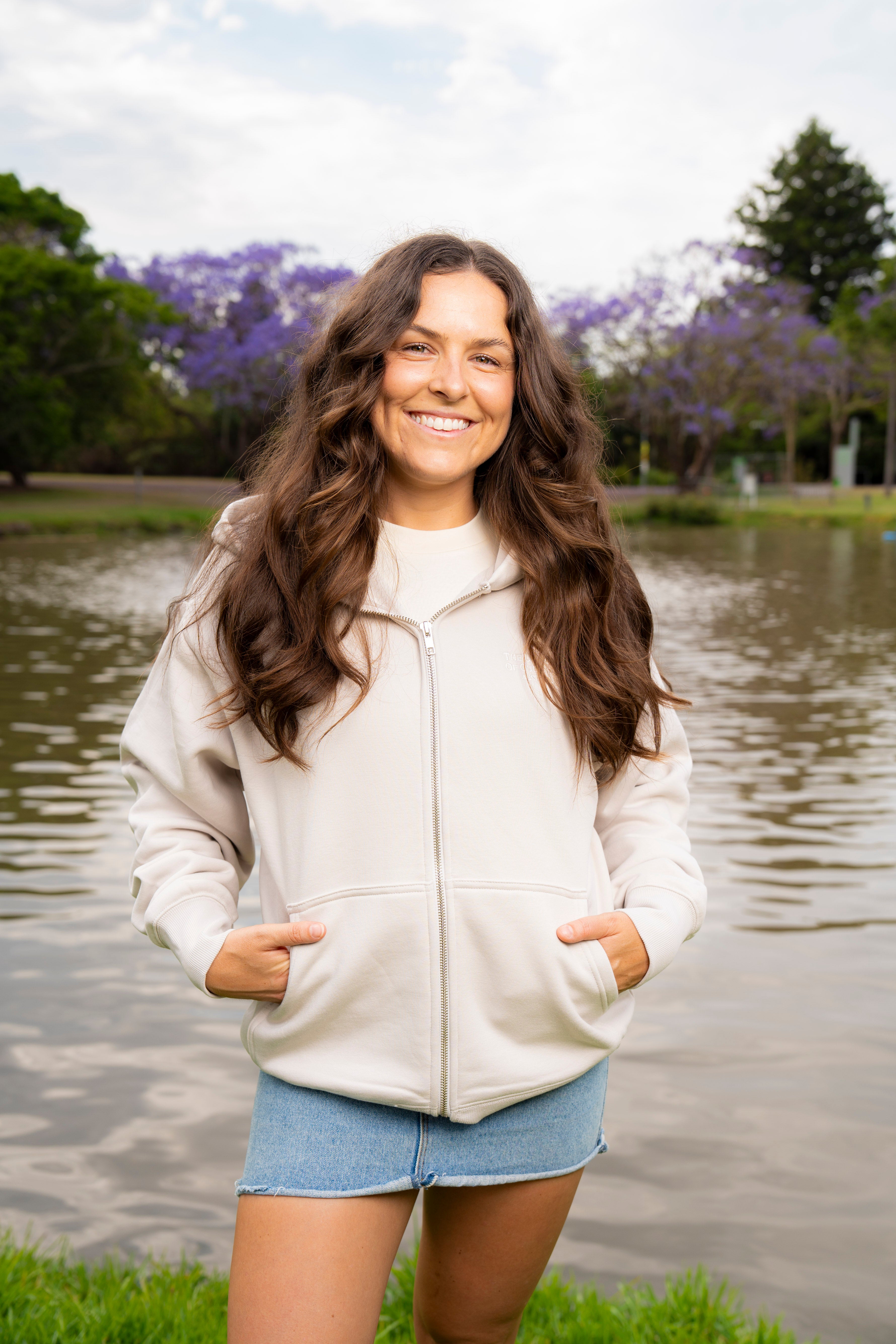 UQ Shield Oversized Zip Through Hoodie - Bone