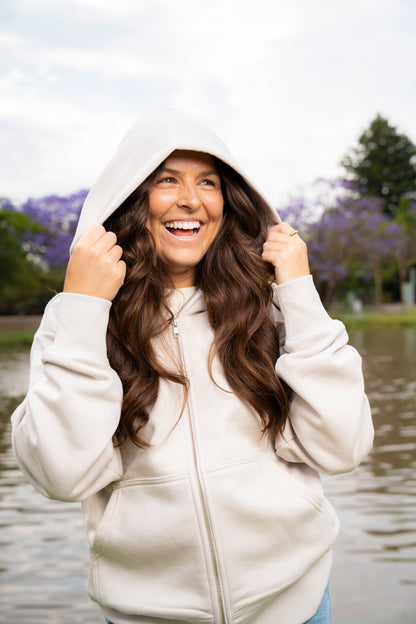 UQ Shield Oversized Zip Through Hoodie - Bone