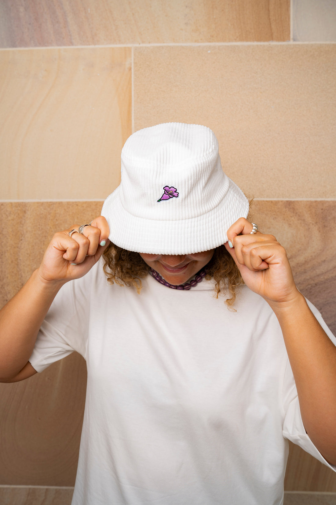 UQ Jacaranda Corduroy Bucket Hat - White