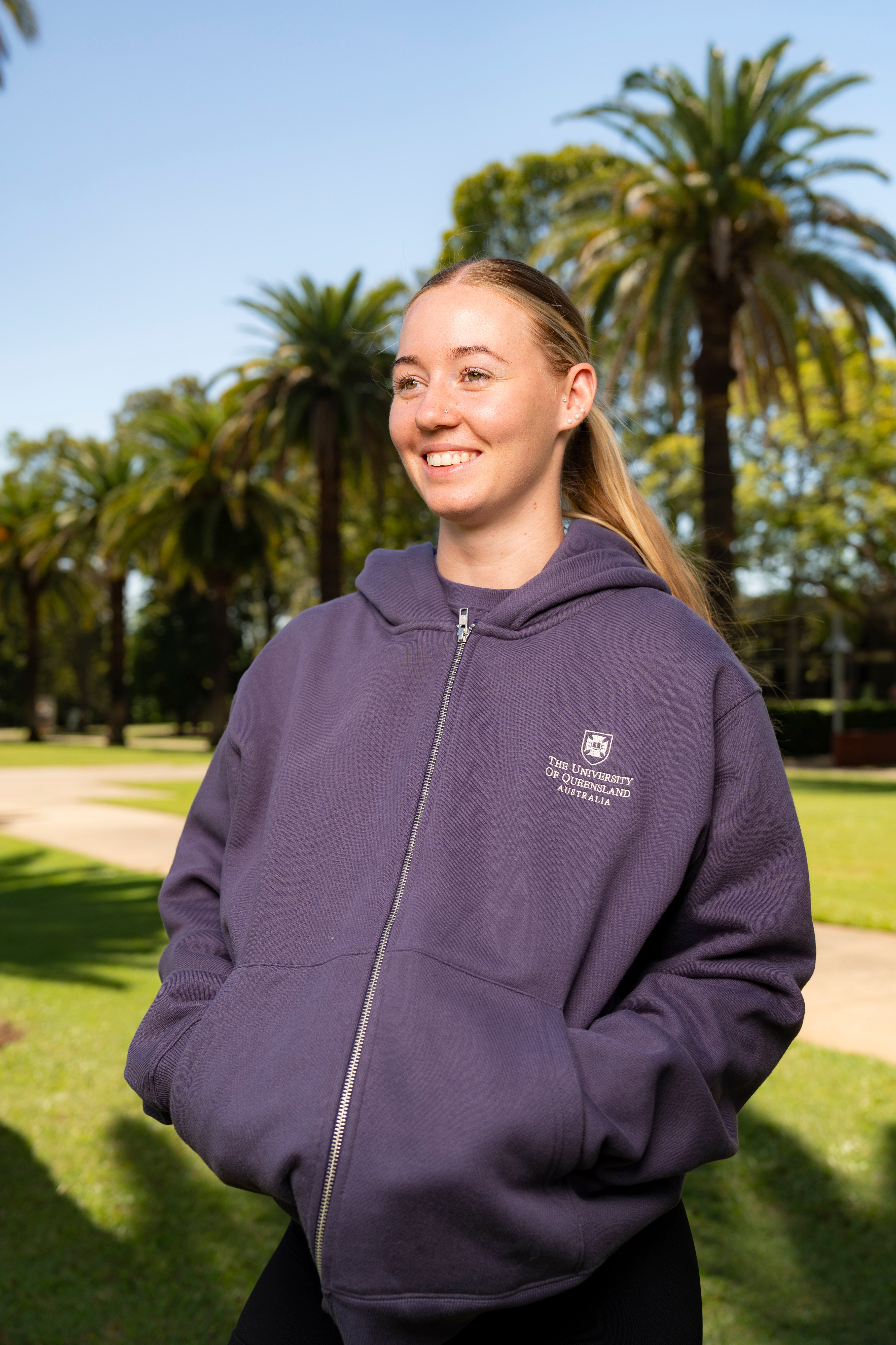 UQ Shield Oversized Zip Through Hoodie - Purple