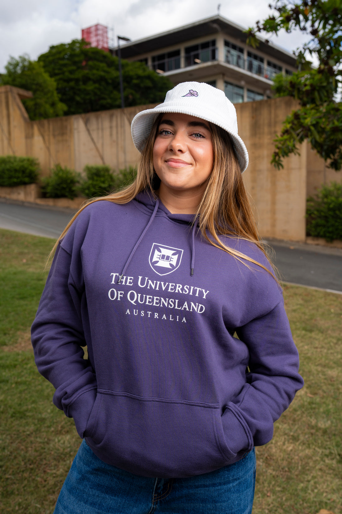 UQ Jacaranda Corduroy Bucket Hat - White