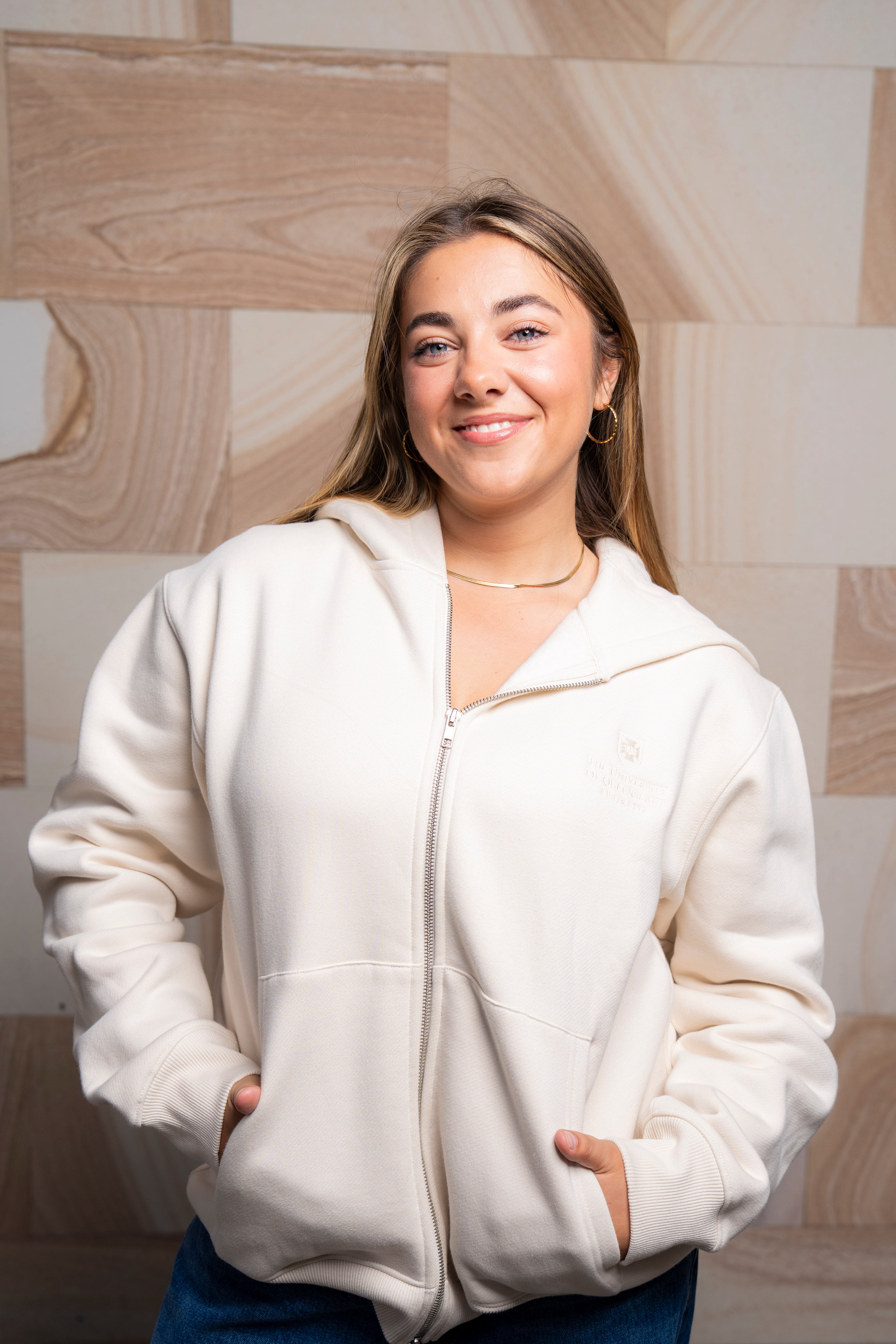UQ Shield Oversized Zip Through Hoodie - Ecru