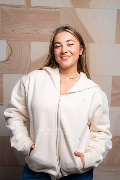 UQ Shield Oversized Zip Through Hoodie - Ecru