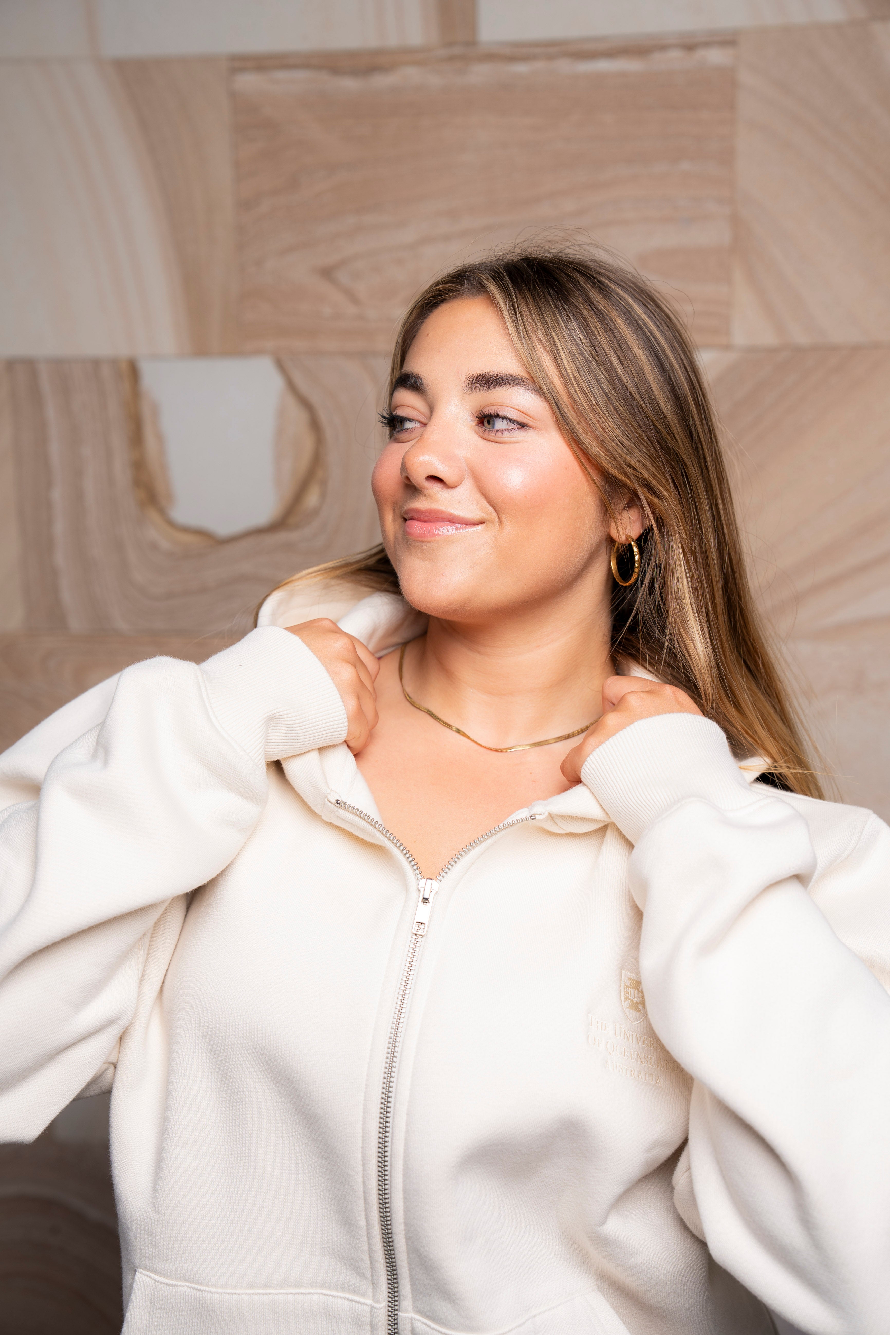 UQ Shield Oversized Zip Through Hoodie - Ecru
