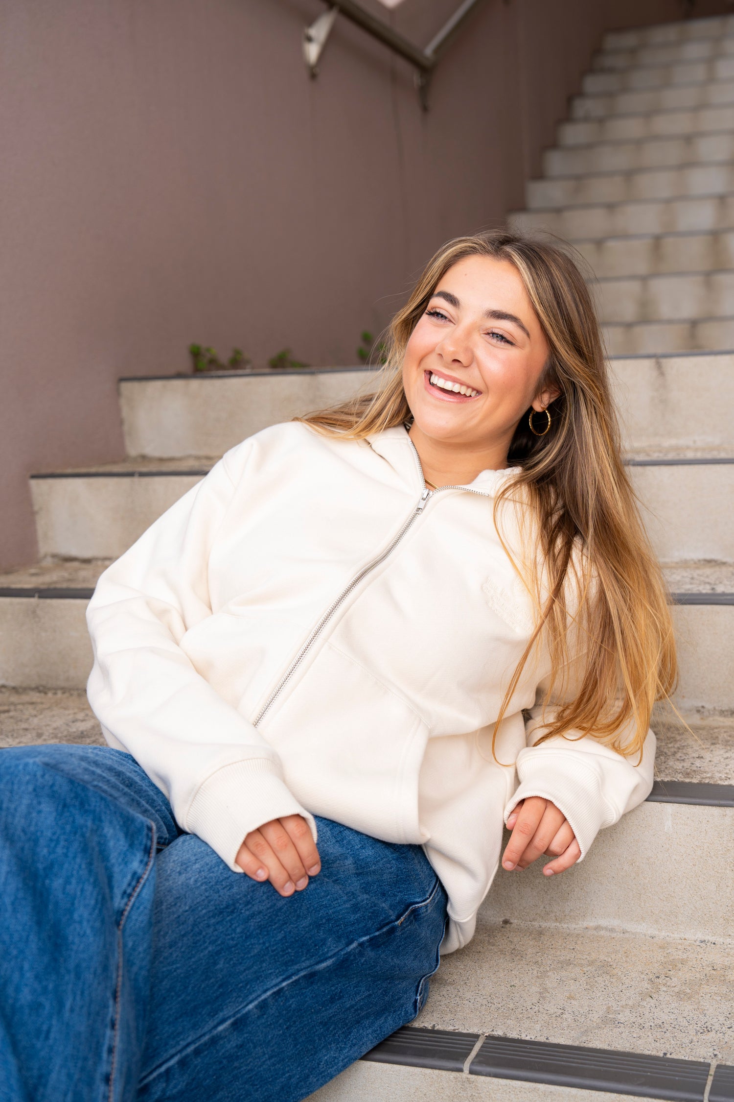 UQ Shield Oversized Zip Through Hoodie - Ecru