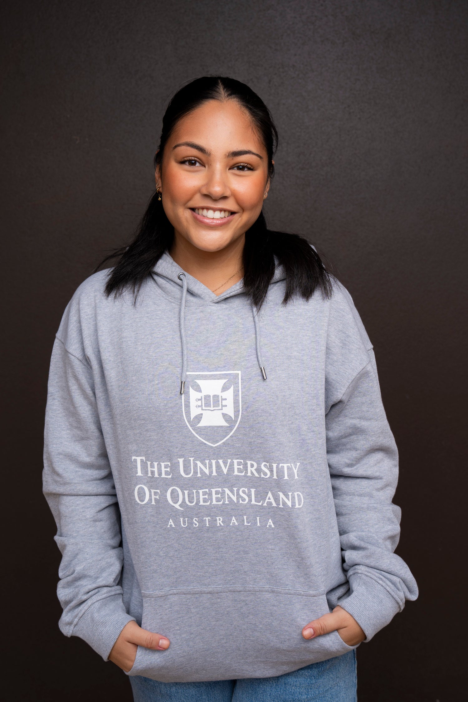 UQ Shield Unisex Hoodie - Grey/White