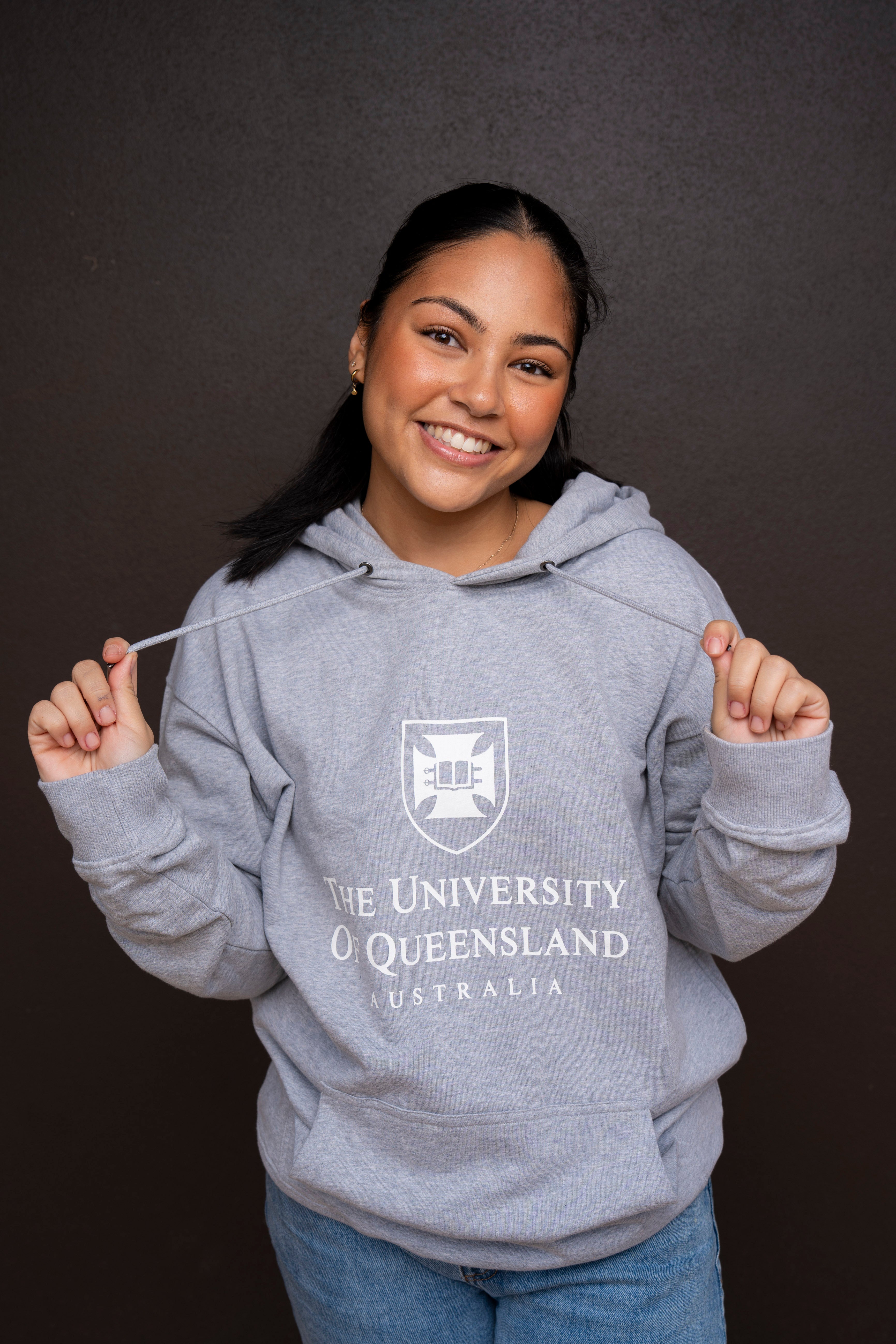 UQ Shield Unisex Hoodie - Grey/White