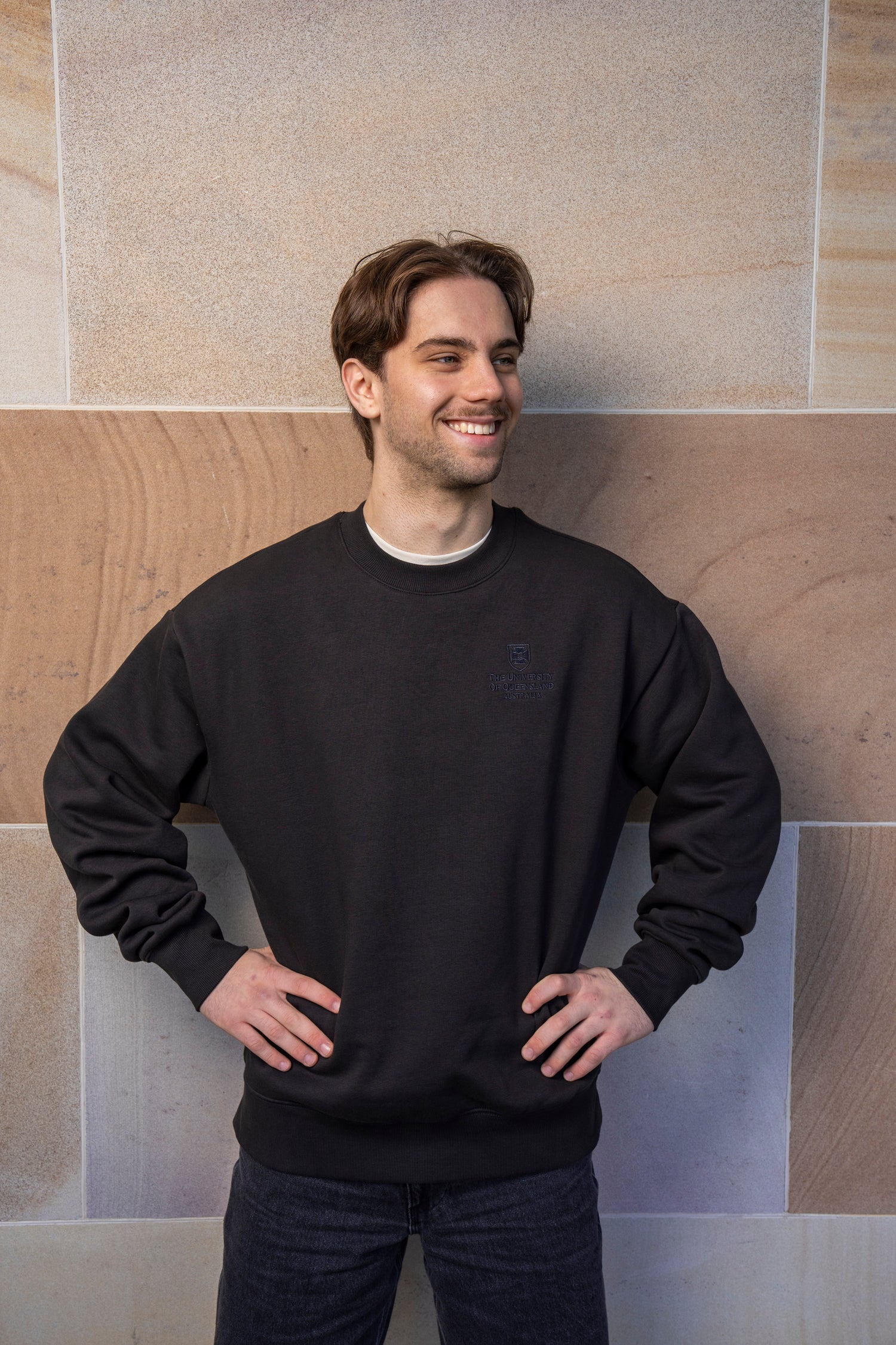 UQ Shield Embroidered Sweater - Charcoal
